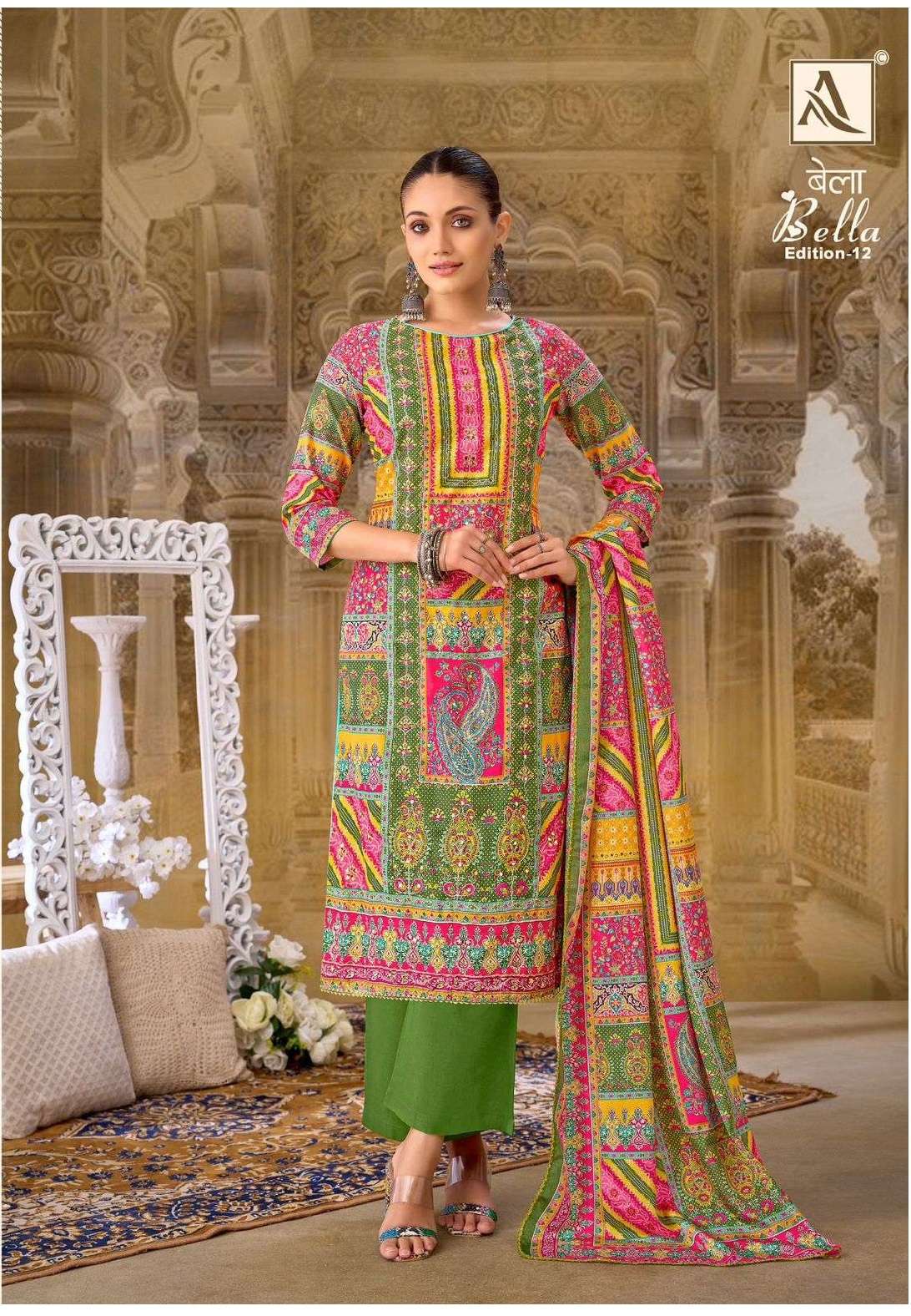 ALOK SUITS BELLA VOL 12 MUSLIN DIGITAL PRINT WITH FANCY WORK SUIT
