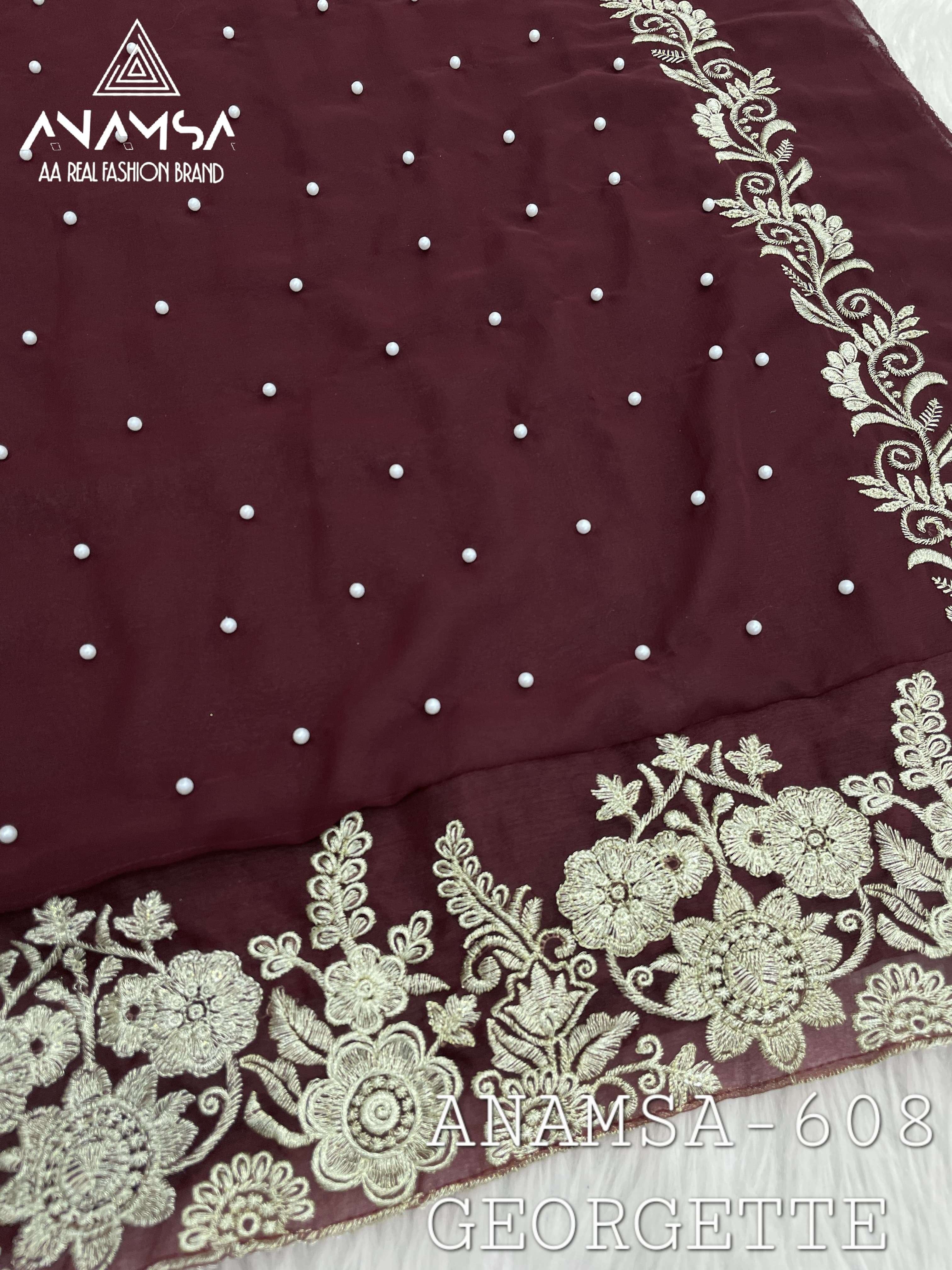 ANAMSA - 608 PURE FOX GEORGETTE HEAVY EMBROIDERED PARTY WEAR SUIT