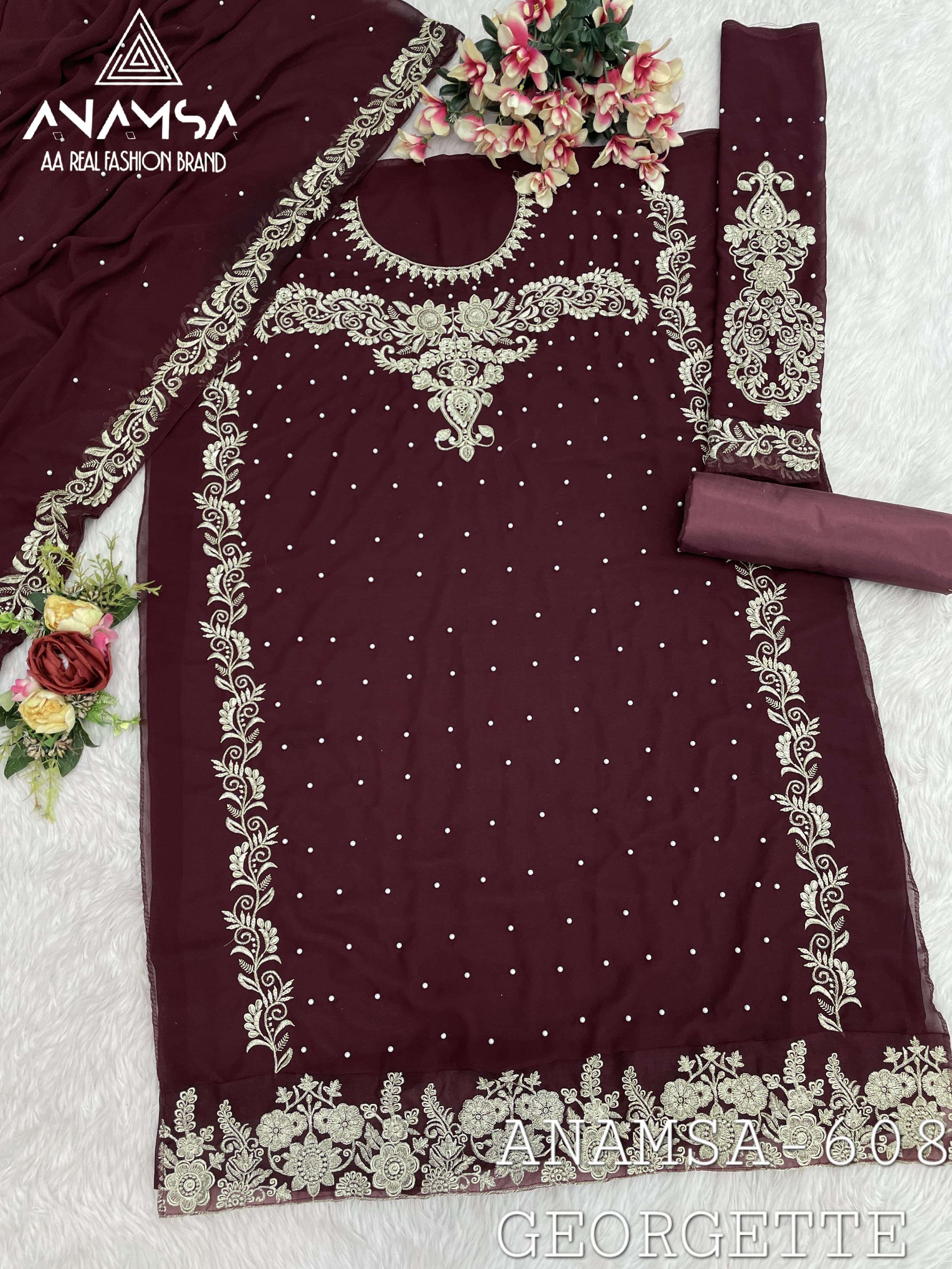 ANAMSA - 608 PURE FOX GEORGETTE HEAVY EMBROIDERED PARTY WEAR SUIT