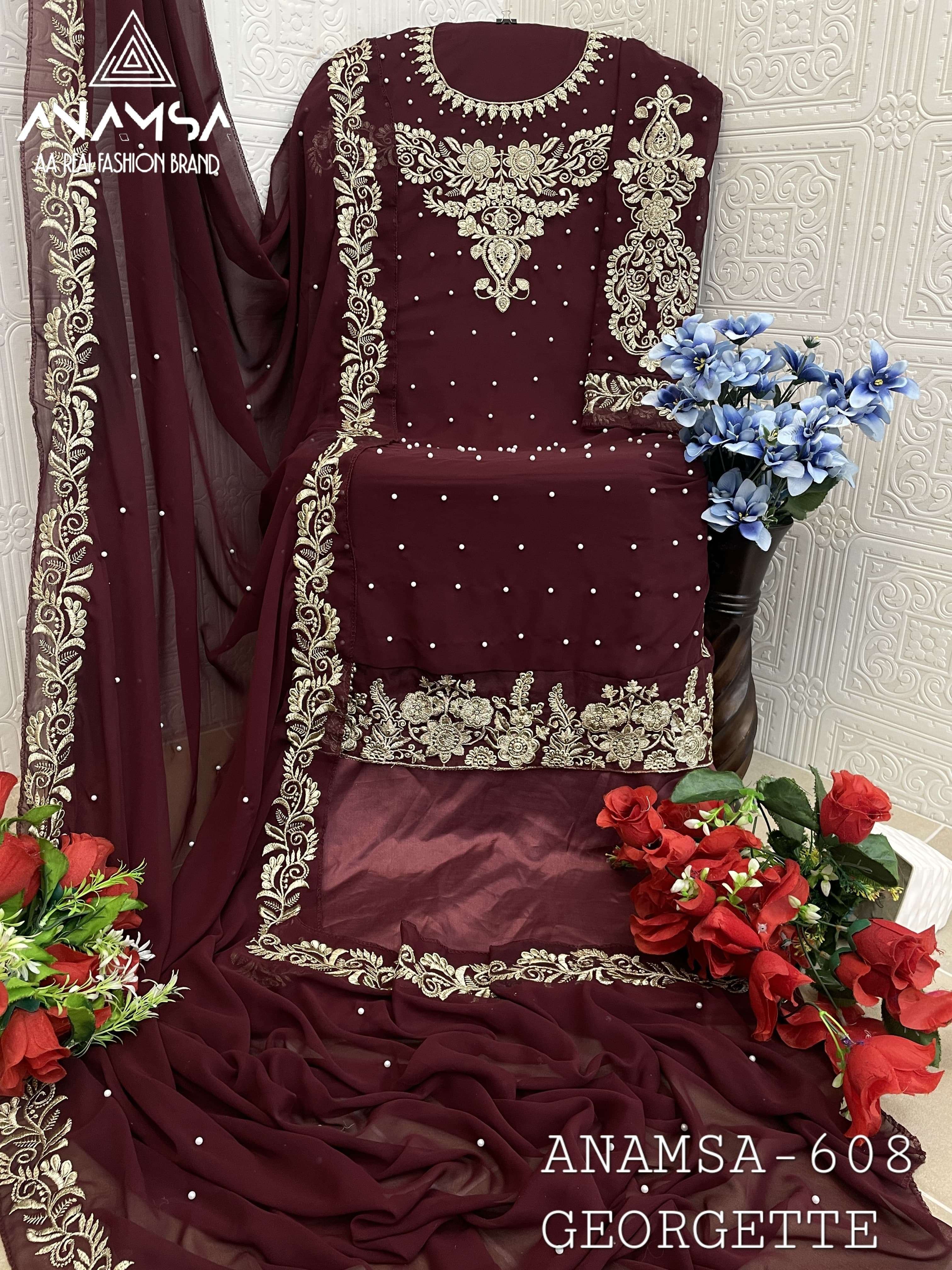 ANAMSA - 608 PURE FOX GEORGETTE HEAVY EMBROIDERED PARTY WEAR SUIT