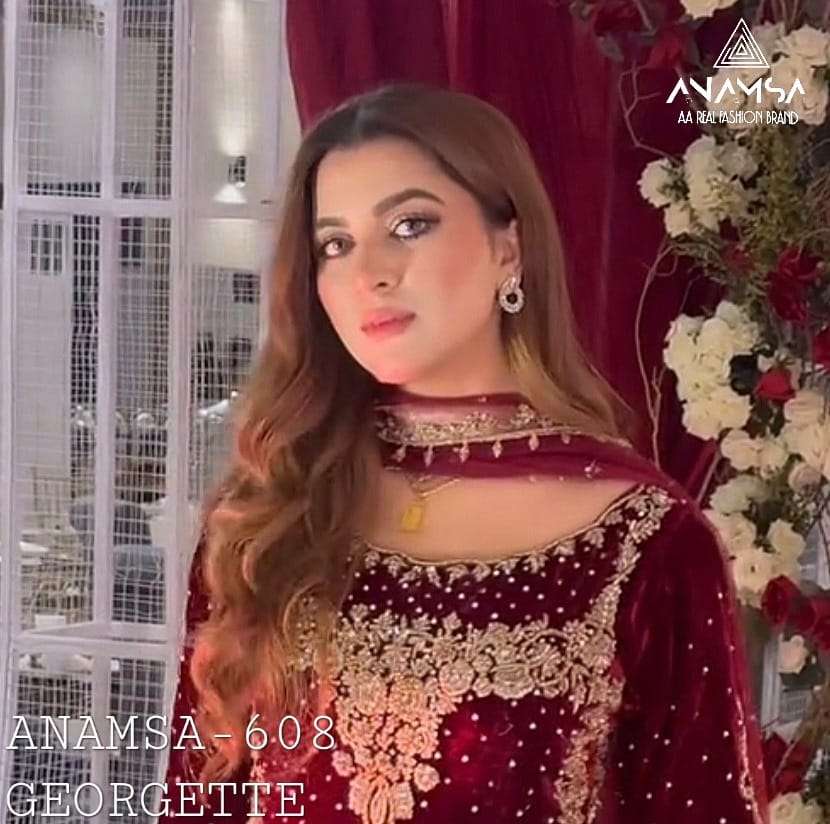 ANAMSA - 608 PURE FOX GEORGETTE HEAVY EMBROIDERED PARTY WEAR SUIT