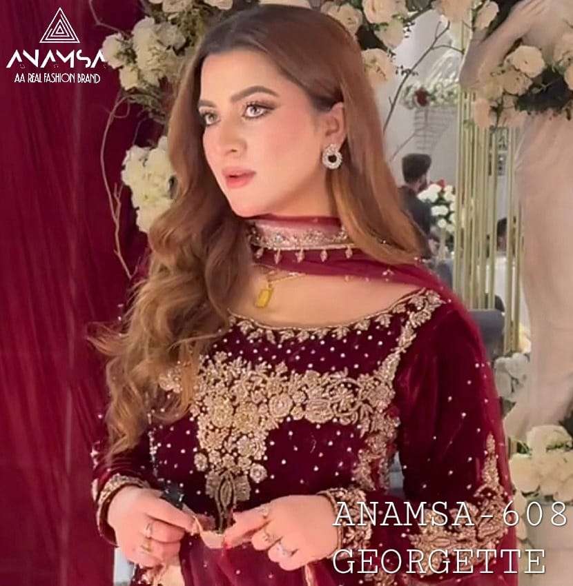 ANAMSA - 608 PURE FOX GEORGETTE HEAVY EMBROIDERED PARTY WEAR SUIT