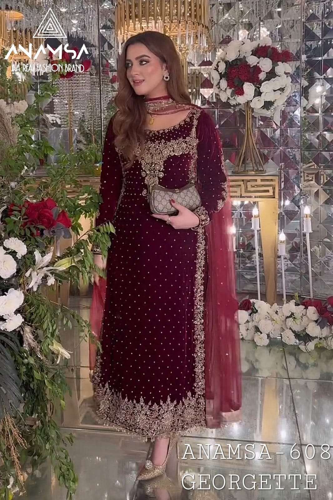 ANAMSA - 608 PURE FOX GEORGETTE HEAVY EMBROIDERED PARTY WEAR SUIT