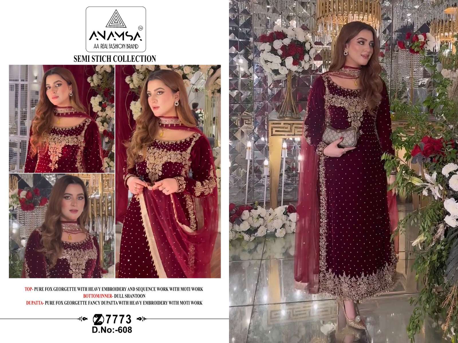 ANAMSA - 608 PURE FOX GEORGETTE HEAVY EMBROIDERED PARTY WEAR SUIT