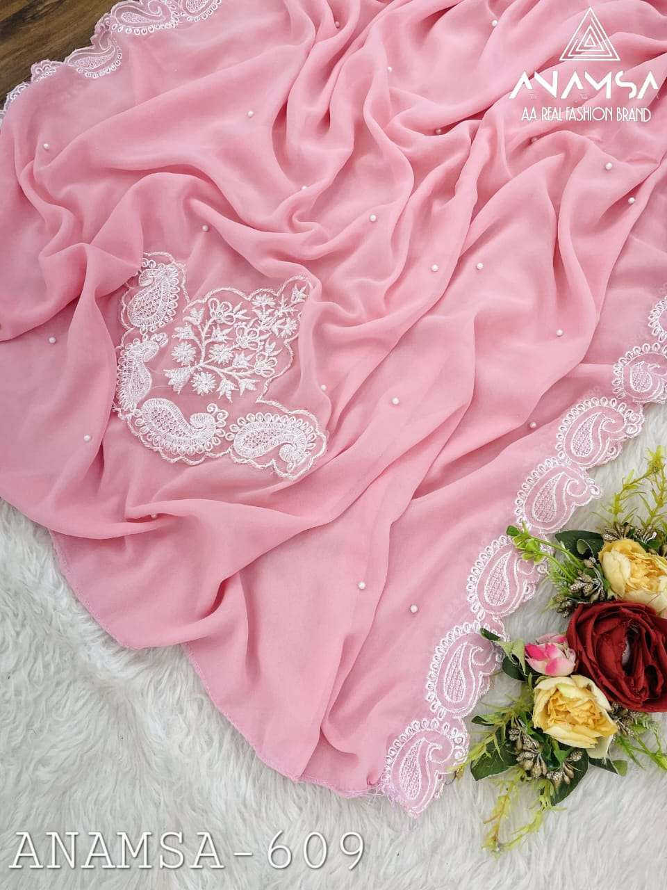 ANAMSA - 609 PURE FOX GEORGETTE HEAVY EMBROIDERED BEAUTIFUL DESIGN PARTY WEAR SUIT