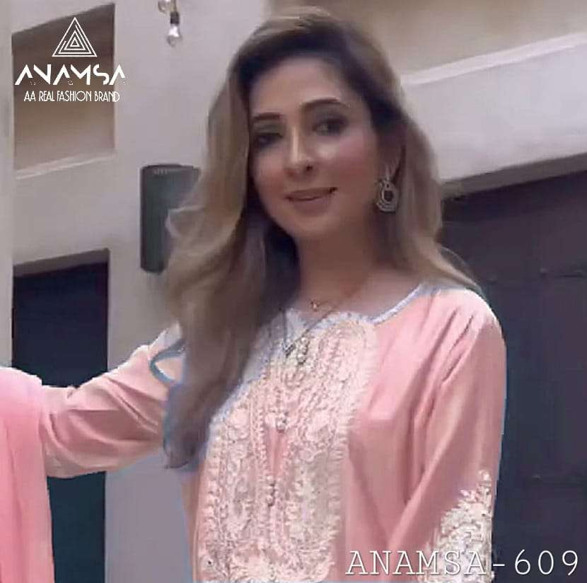 ANAMSA - 609 PURE FOX GEORGETTE HEAVY EMBROIDERED BEAUTIFUL DESIGN PARTY WEAR SUIT