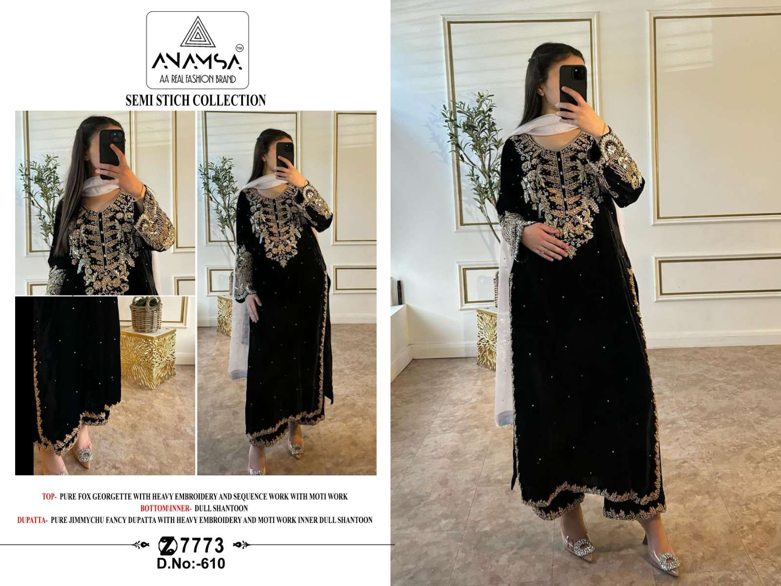 ANAMSA - 610 PURE FOX GEORGETTE HEAVY EMBROIDERED VEY BEAUTIFUL DESIGN PARTY WEAR SUIT