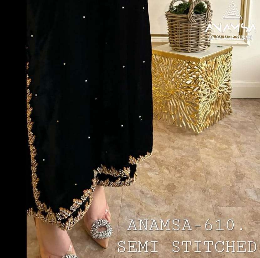 ANAMSA - 610 PURE FOX GEORGETTE HEAVY EMBROIDERED VEY BEAUTIFUL DESIGN PARTY WEAR SUIT