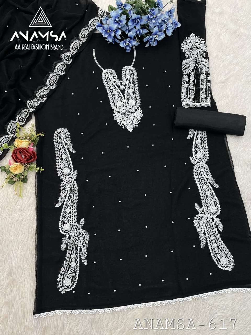 ANAMSA - 617 PURE FOX GEORGETTE HEAVY EMBROIDERED PARTY WEAR SUIT