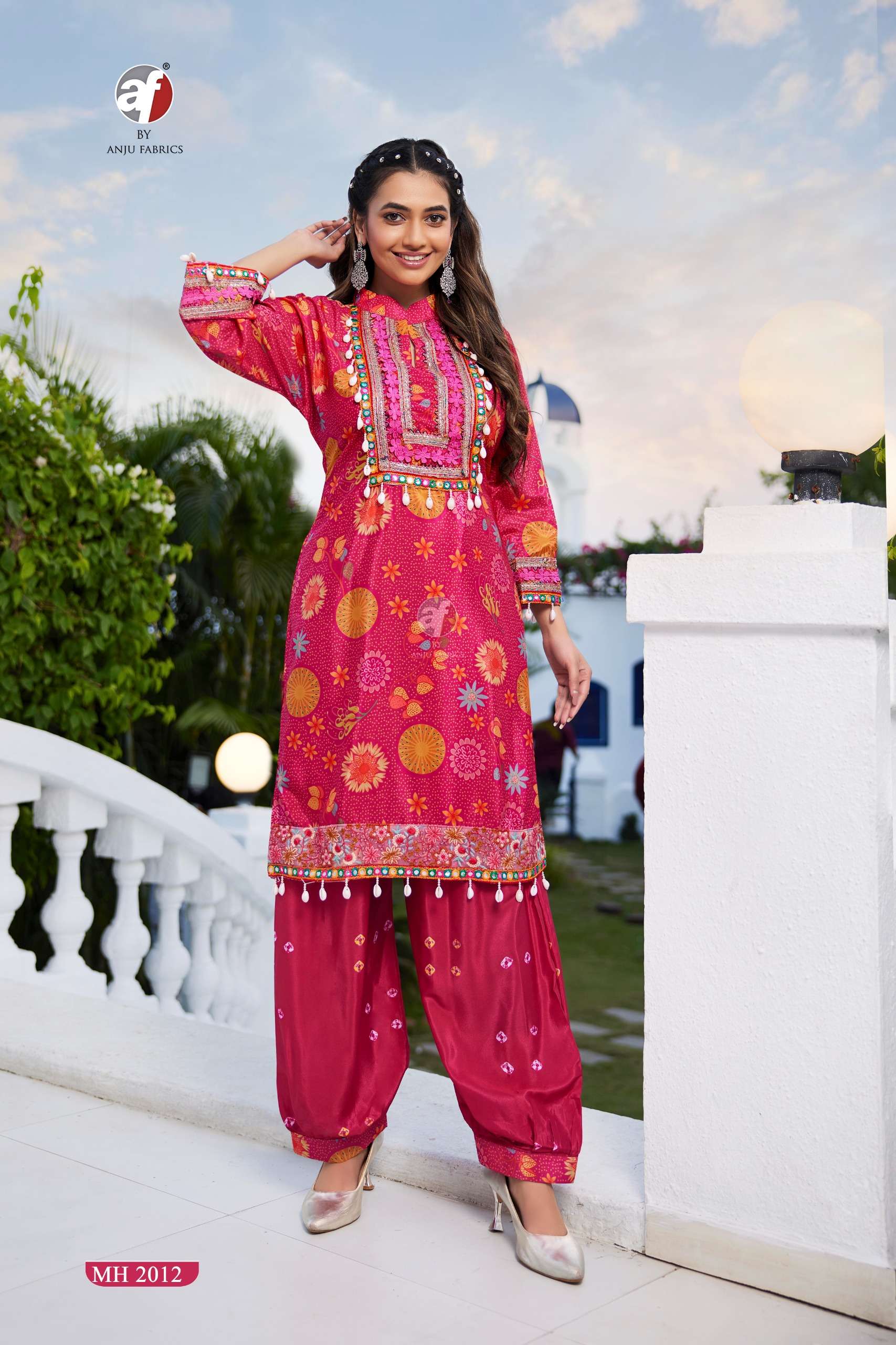 ANJU FABRICS MH 2012 DESIGNER KURTI WITH AFGANI BOTTOM SET