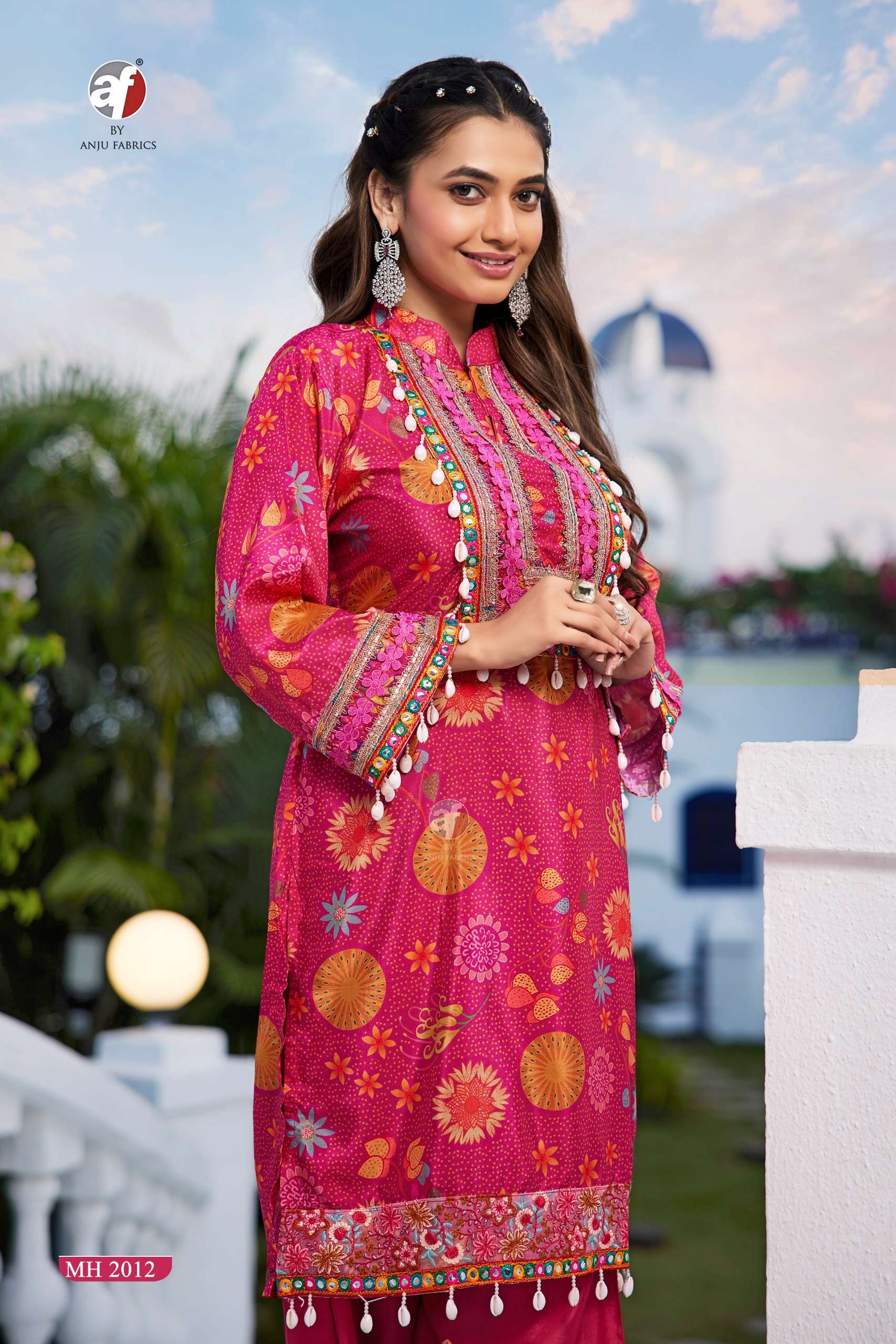 ANJU FABRICS MH 2012 DESIGNER KURTI WITH AFGANI BOTTOM SET