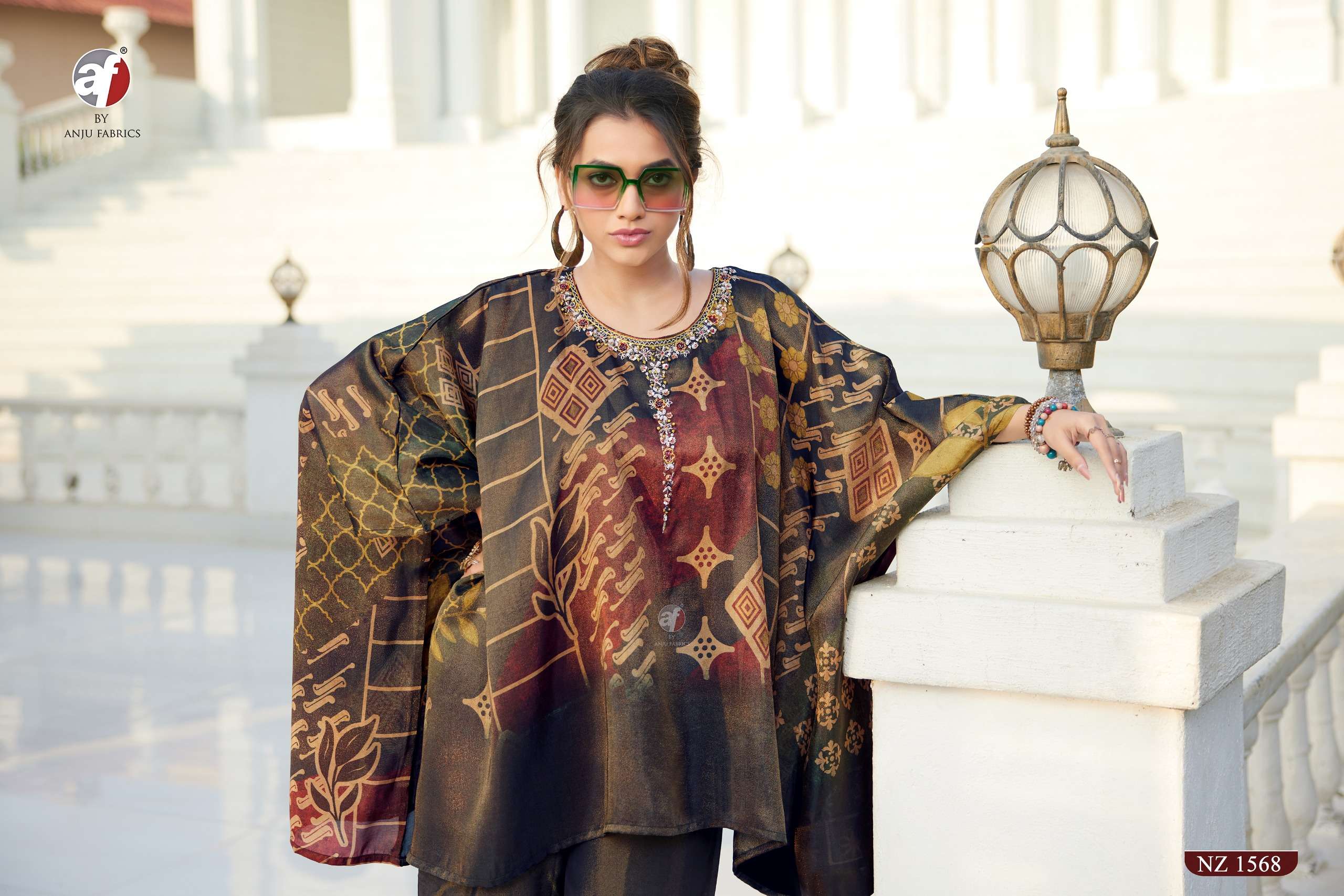 ANJU FABRICS NZ 1568 FANCY DESIGNER LOOK KAFTAN WITH DIVIDER PLAZZO SET