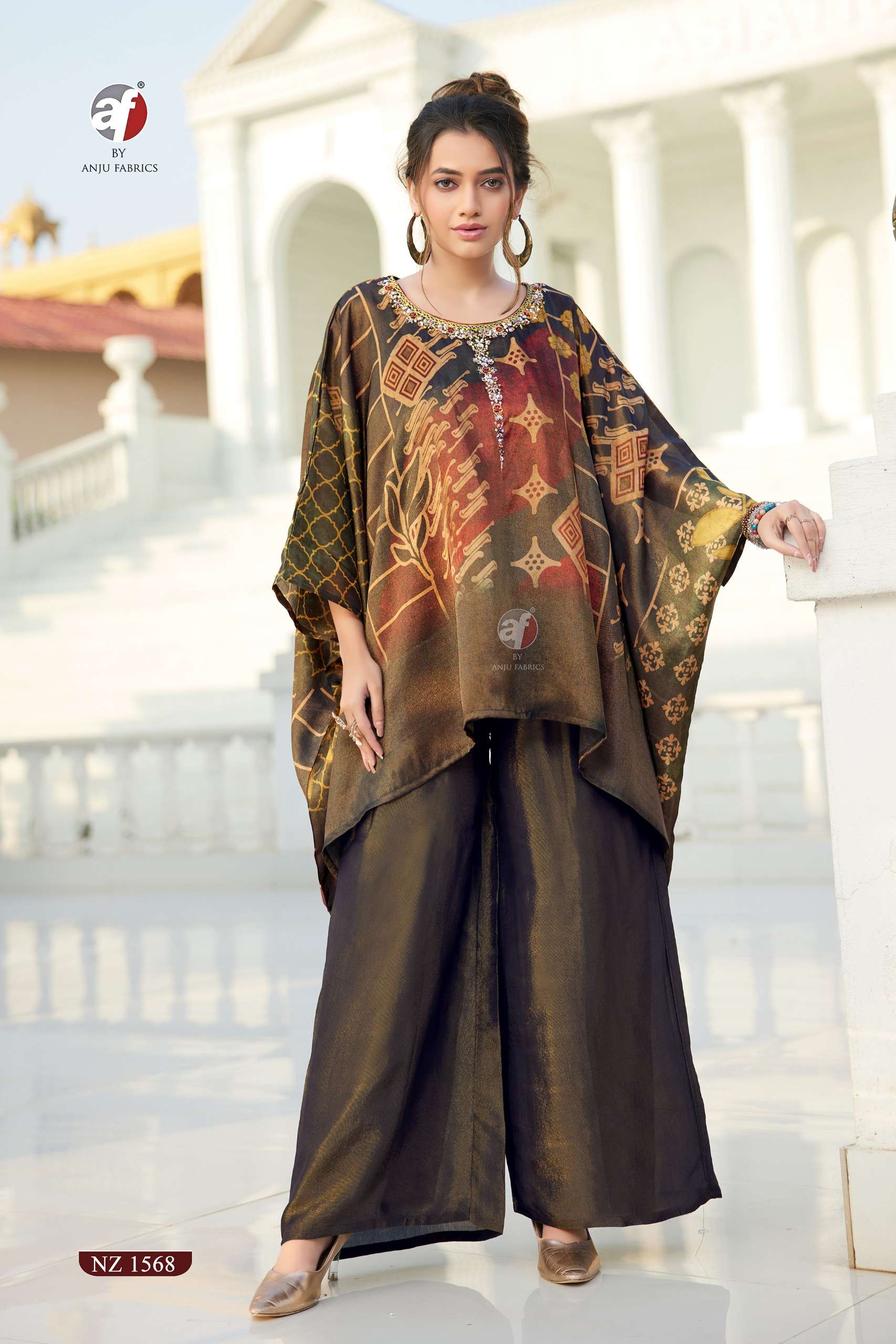 ANJU FABRICS NZ 1568 FANCY DESIGNER LOOK KAFTAN WITH DIVIDER PLAZZO SET