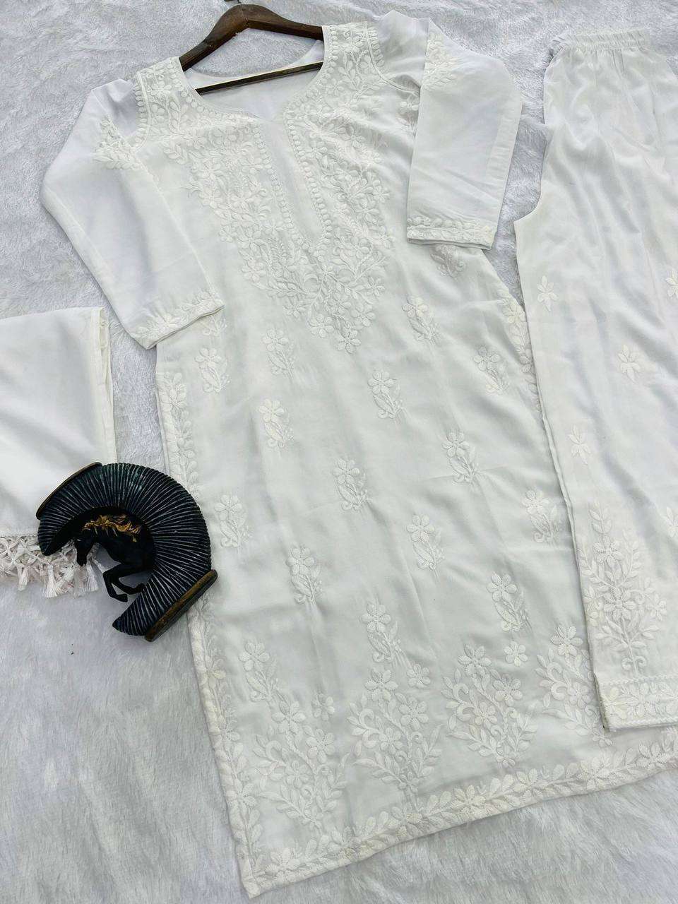 BE 125 FANCY LUNCKNOWI WORK DESIGNER KURTI COMBO SET 