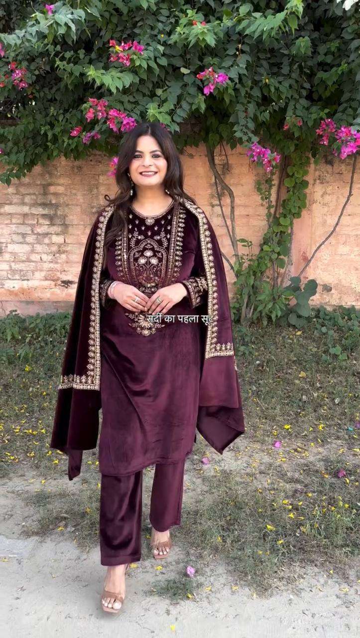 BE 288 VELVET WITH SEQUENCE DESIGNER WORK WINTER WEAR SUIT
