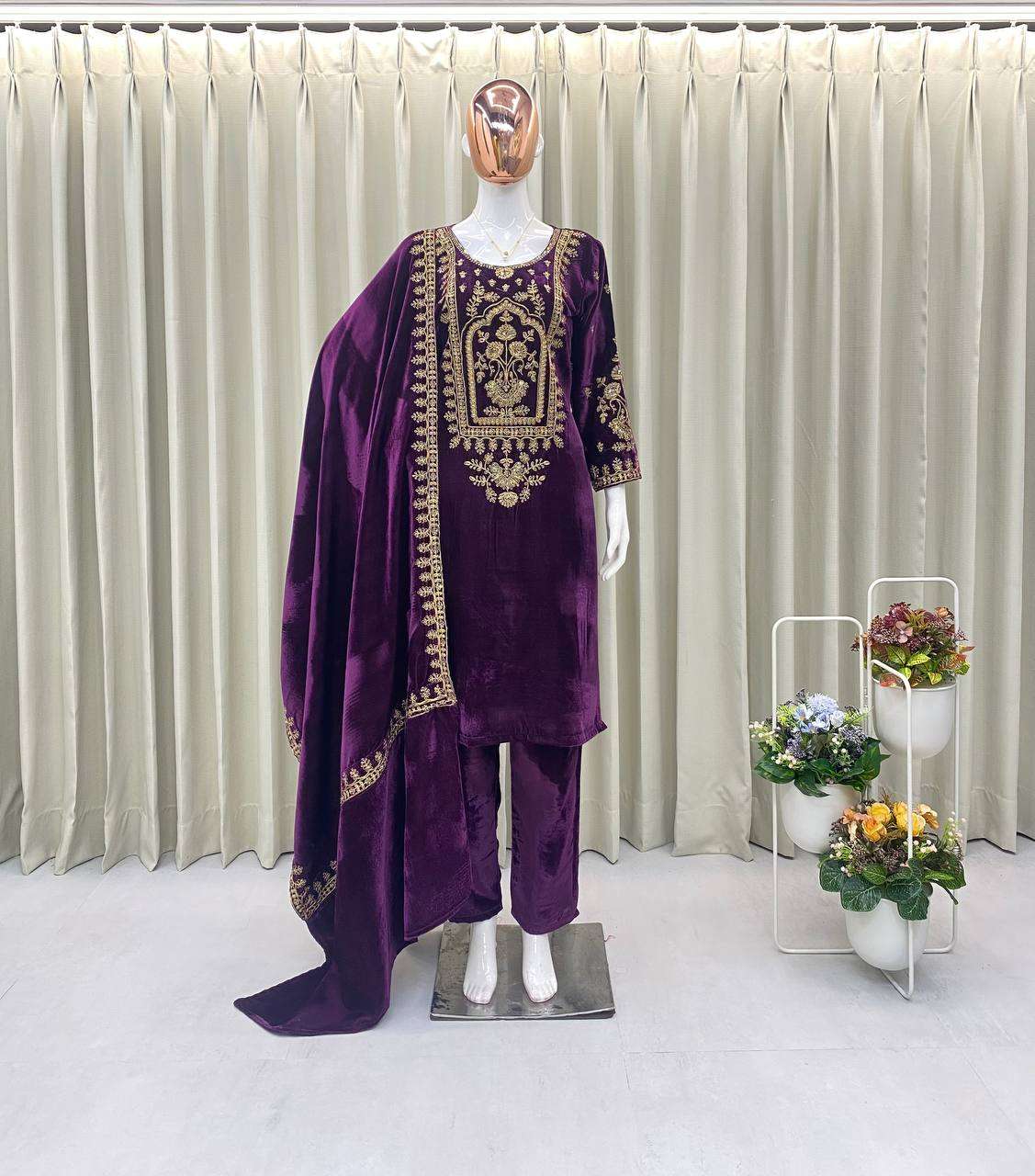 BE 288 VELVET WITH SEQUENCE DESIGNER WORK WINTER WEAR SUIT