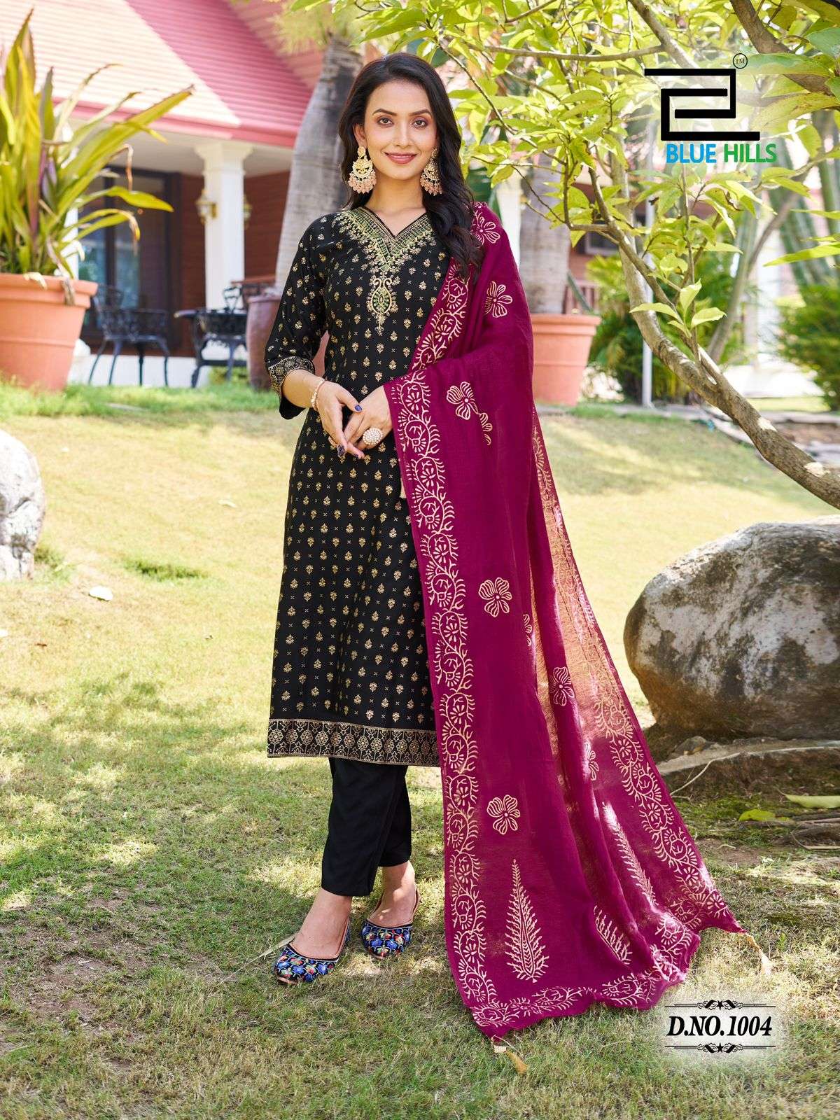 BLUE HILLS LAKSHMI RAYON FOIL PRINT FANCY LADIES KURTI COMBO SET 