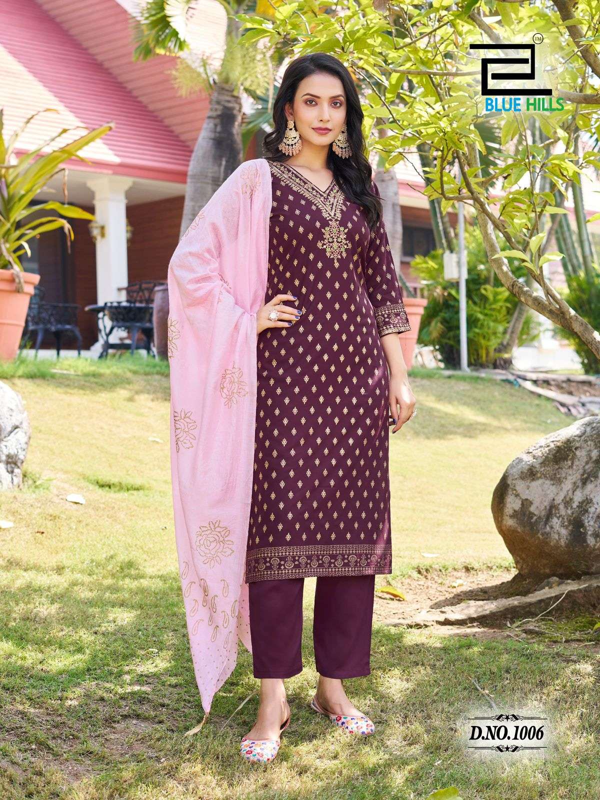 BLUE HILLS LAKSHMI RAYON FOIL PRINT FANCY LADIES KURTI COMBO SET 