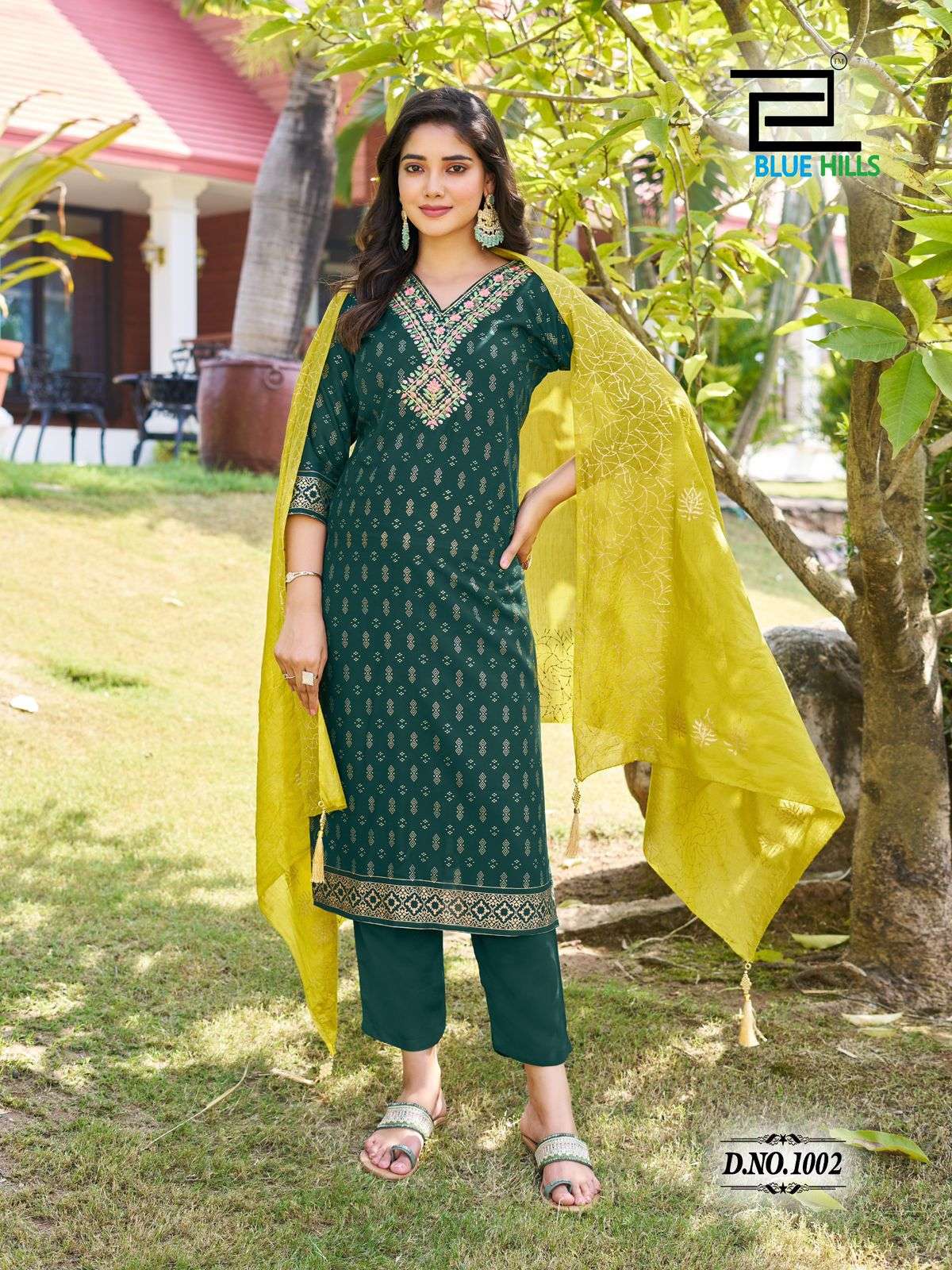 BLUE HILLS LAKSHMI RAYON FOIL PRINT FANCY LADIES KURTI COMBO SET 