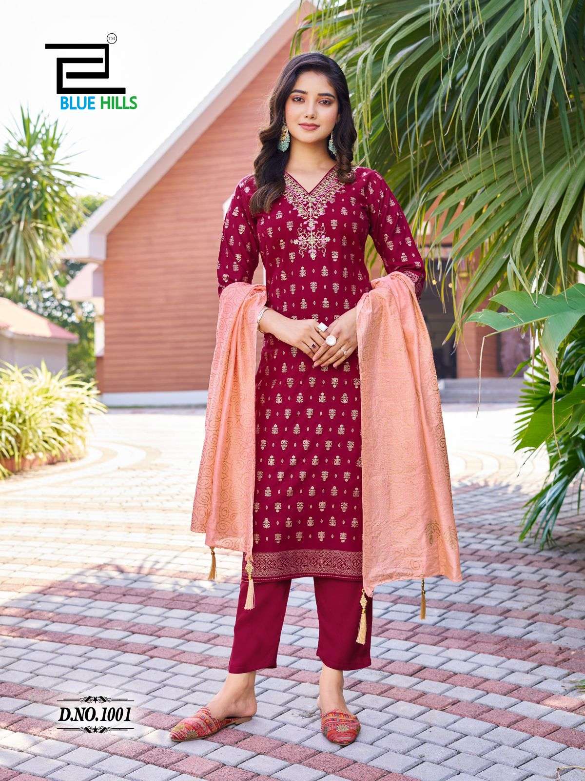 BLUE HILLS LAKSHMI RAYON FOIL PRINT FANCY LADIES KURTI COMBO SET 