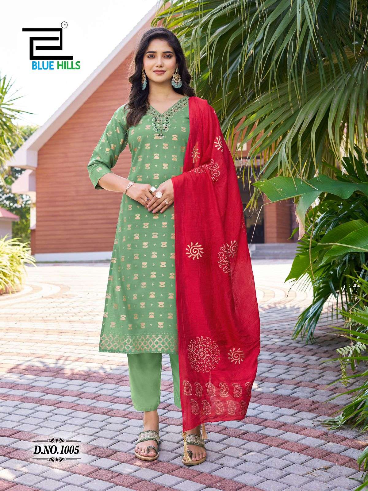 BLUE HILLS LAKSHMI RAYON FOIL PRINT FANCY LADIES KURTI COMBO SET 