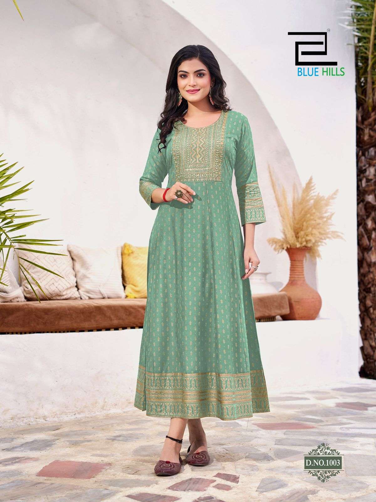 BLUE HILLS YASHIKA RAYON FOIL PRINT FANCY ANARKALI GOWN 
