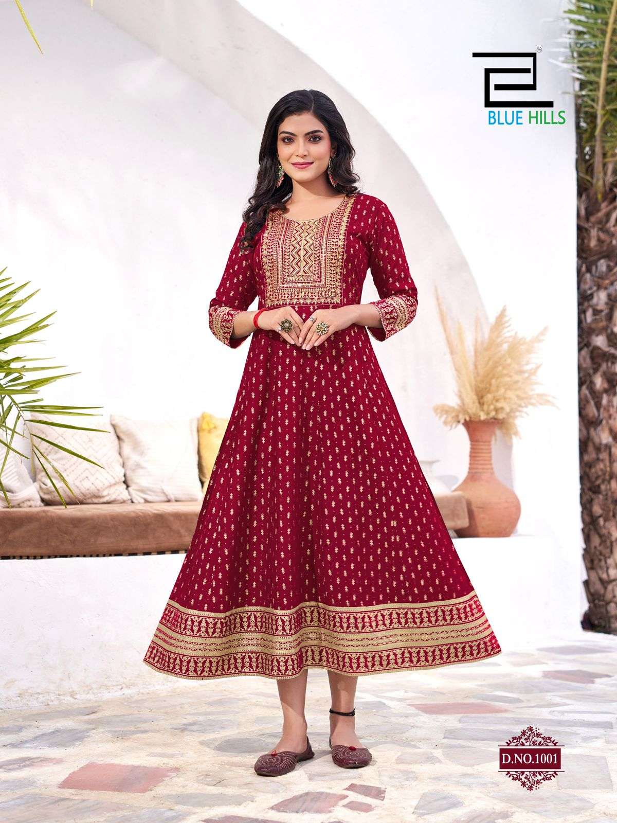 BLUE HILLS YASHIKA RAYON FOIL PRINT FANCY ANARKALI GOWN 