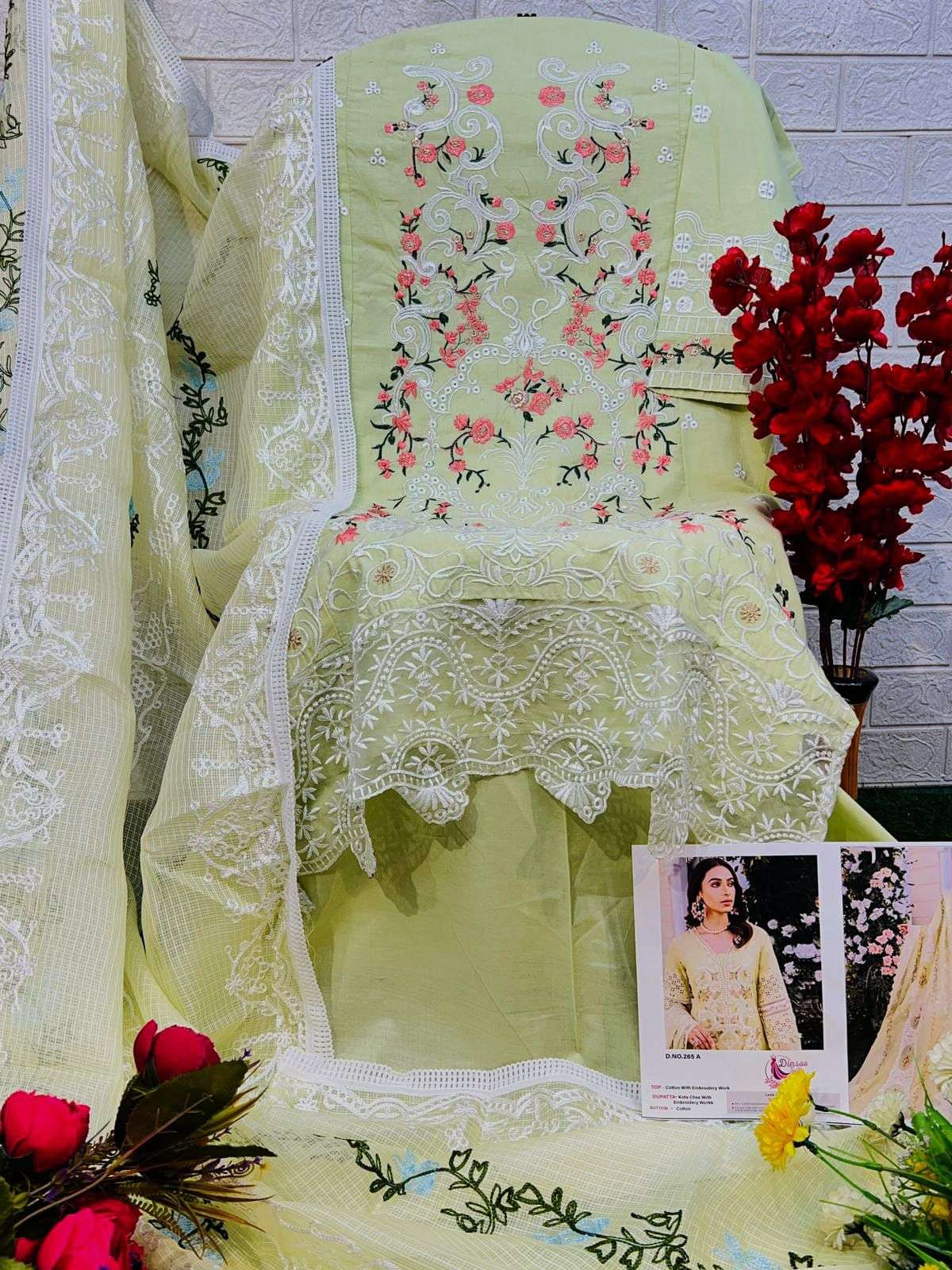 DINSAA SUIT DESIGN NO - 265 ABCDE COTTON HEAVY SELF EMBROIDERED SALWAR SUIT