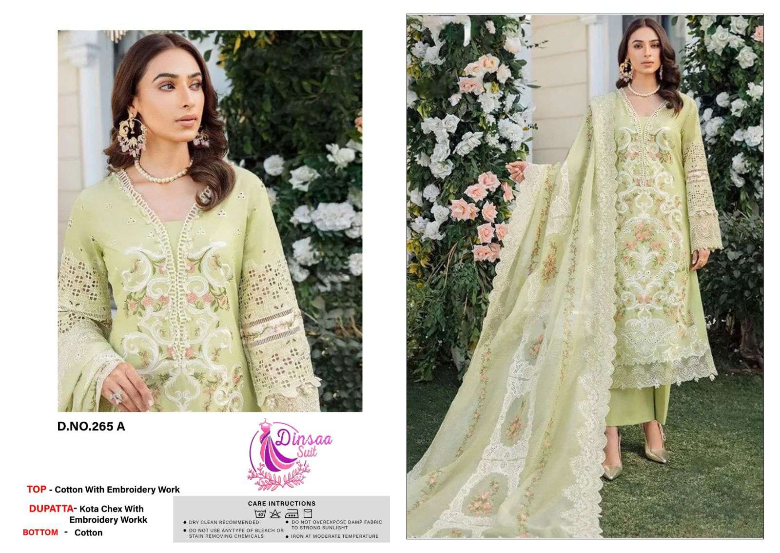 DINSAA SUIT DESIGN NO - 265 ABCDE COTTON HEAVY SELF EMBROIDERED SALWAR SUIT