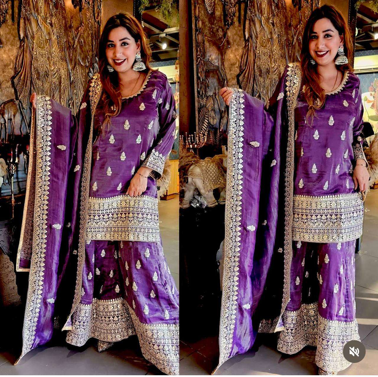 FD 102 SILK DESIGNER WEDDING WEAR SHARARA SUIT