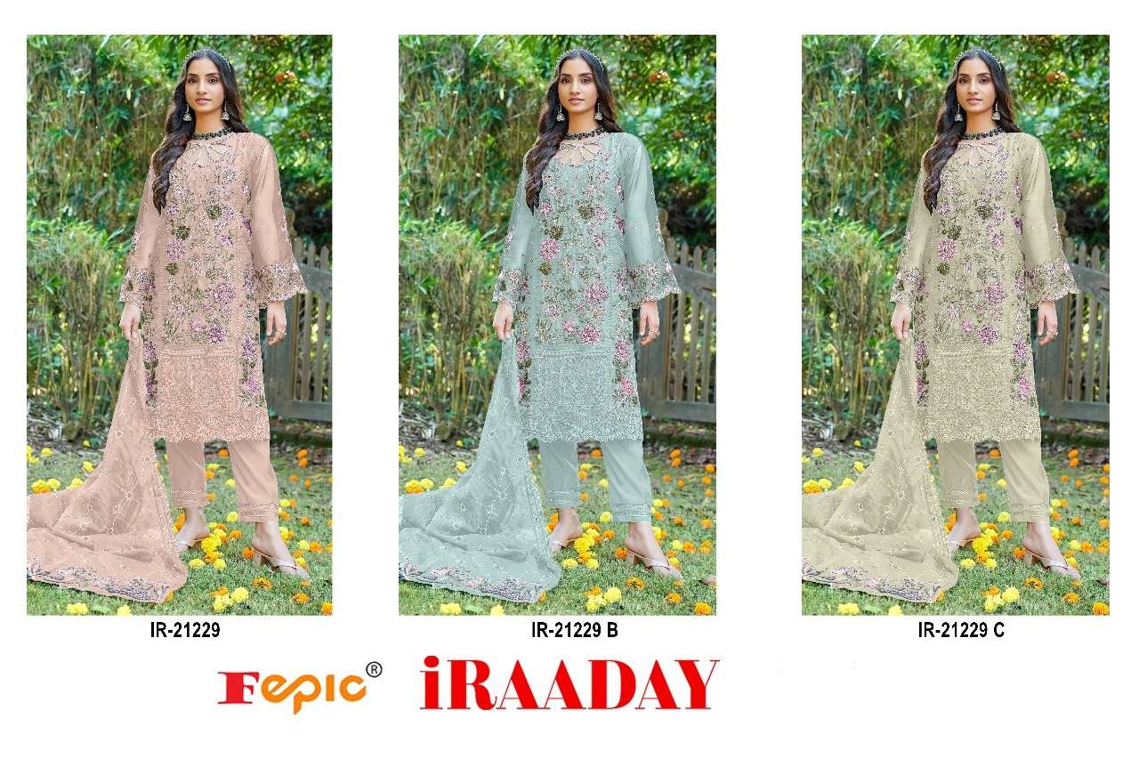 FEPIC iRAADAY IR 21229 ORGANZA EMBROIDERED PAKISTANI SUIT