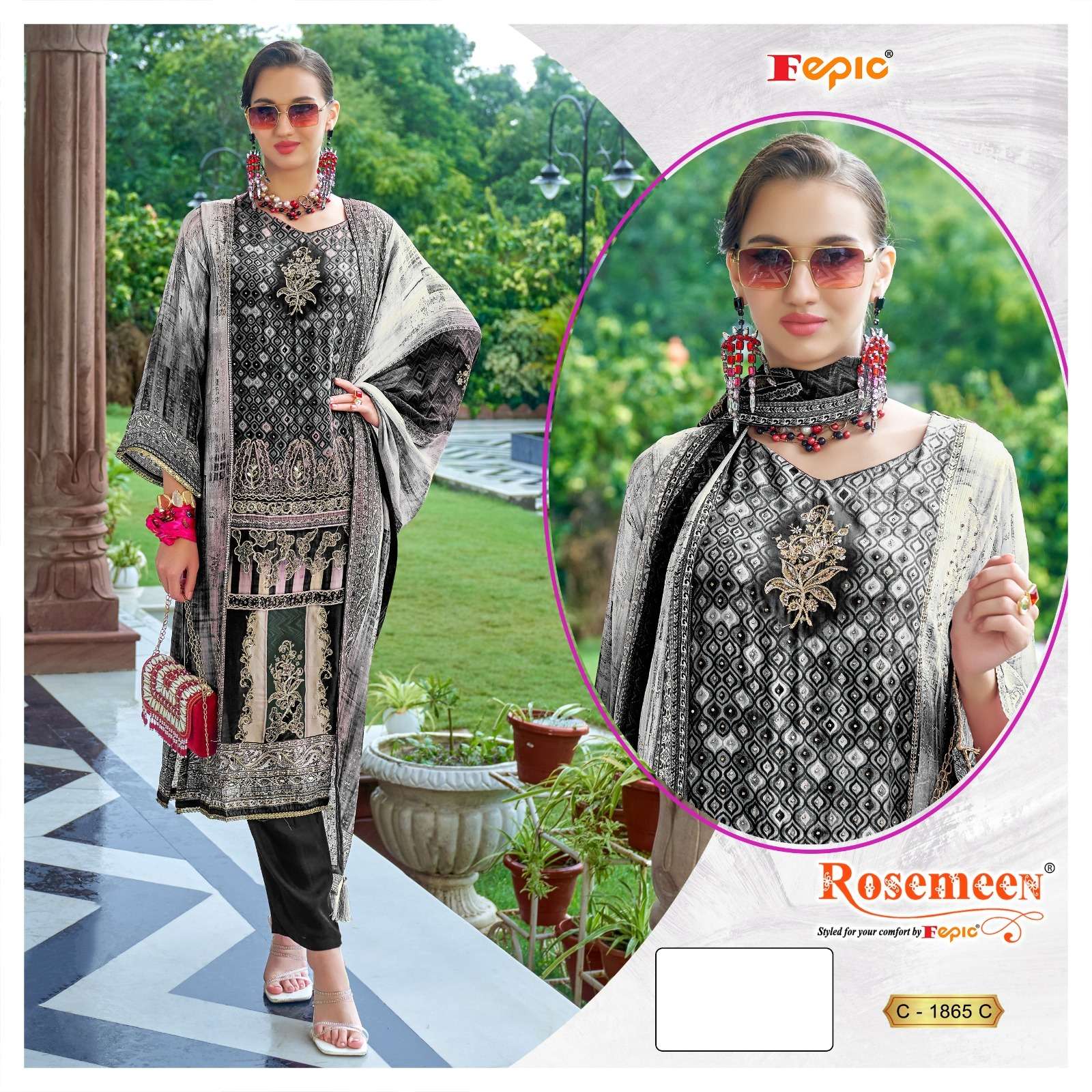 FEPIC ROSEMEEN C 1865 CREPE EMBROIDERD FANCY PAKISTANI SUIT
