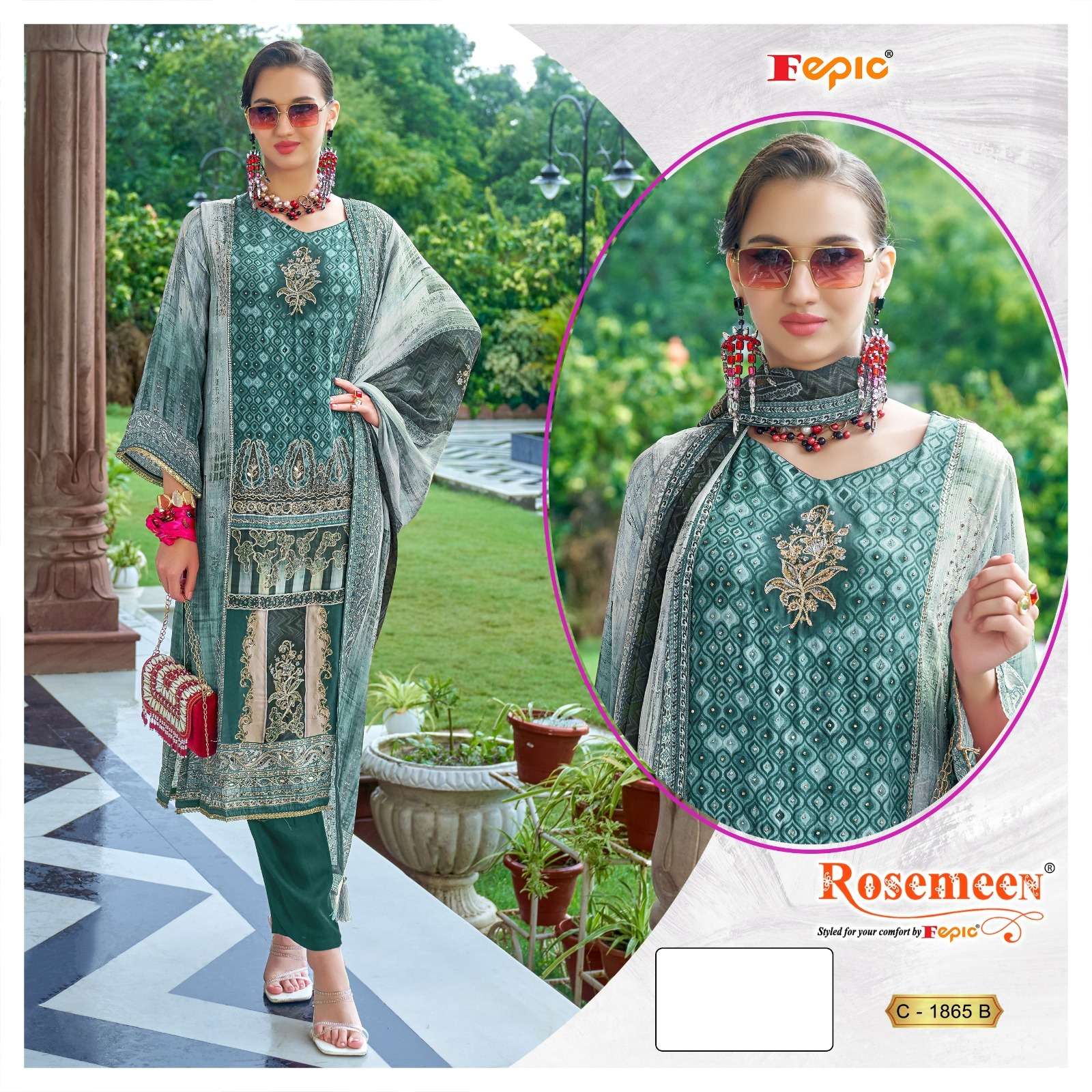 FEPIC ROSEMEEN C 1865 CREPE EMBROIDERD FANCY PAKISTANI SUIT
