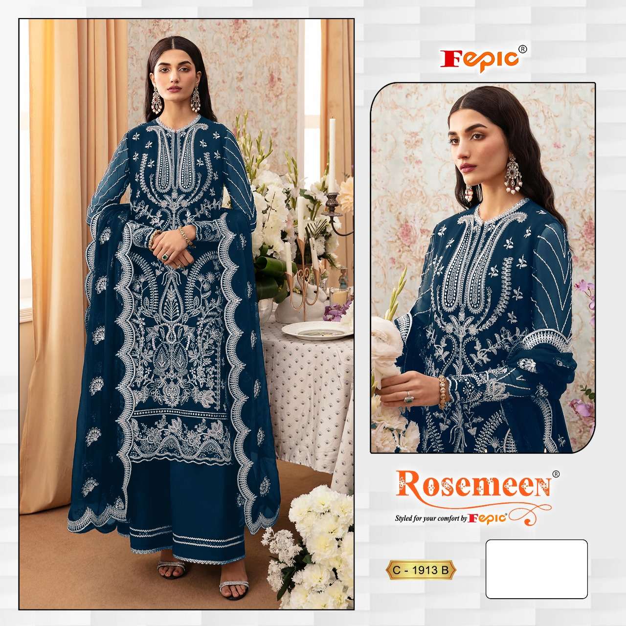 FEPIC ROSEMEEN C 1913 GEORGETTE EMBROIDERED PAKISTANI SUIT