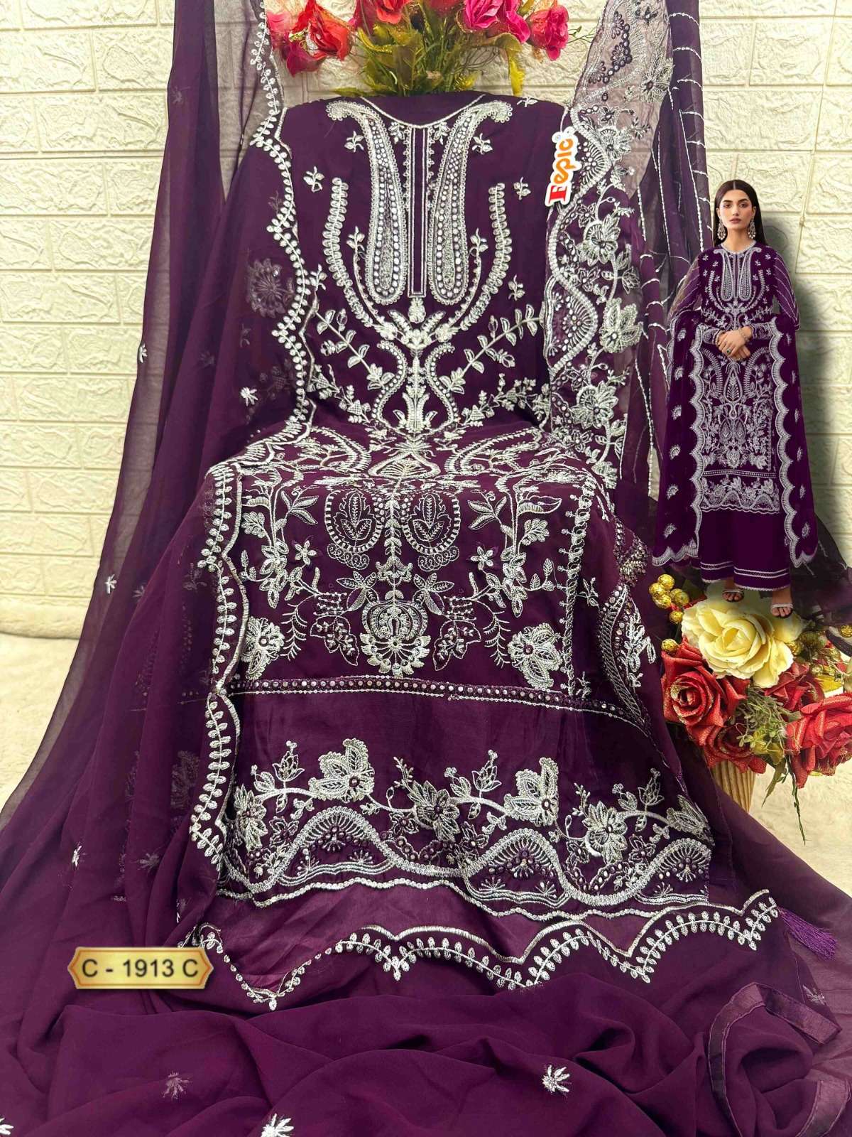 FEPIC ROSEMEEN C 1913 GEORGETTE EMBROIDERED PAKISTANI SUIT