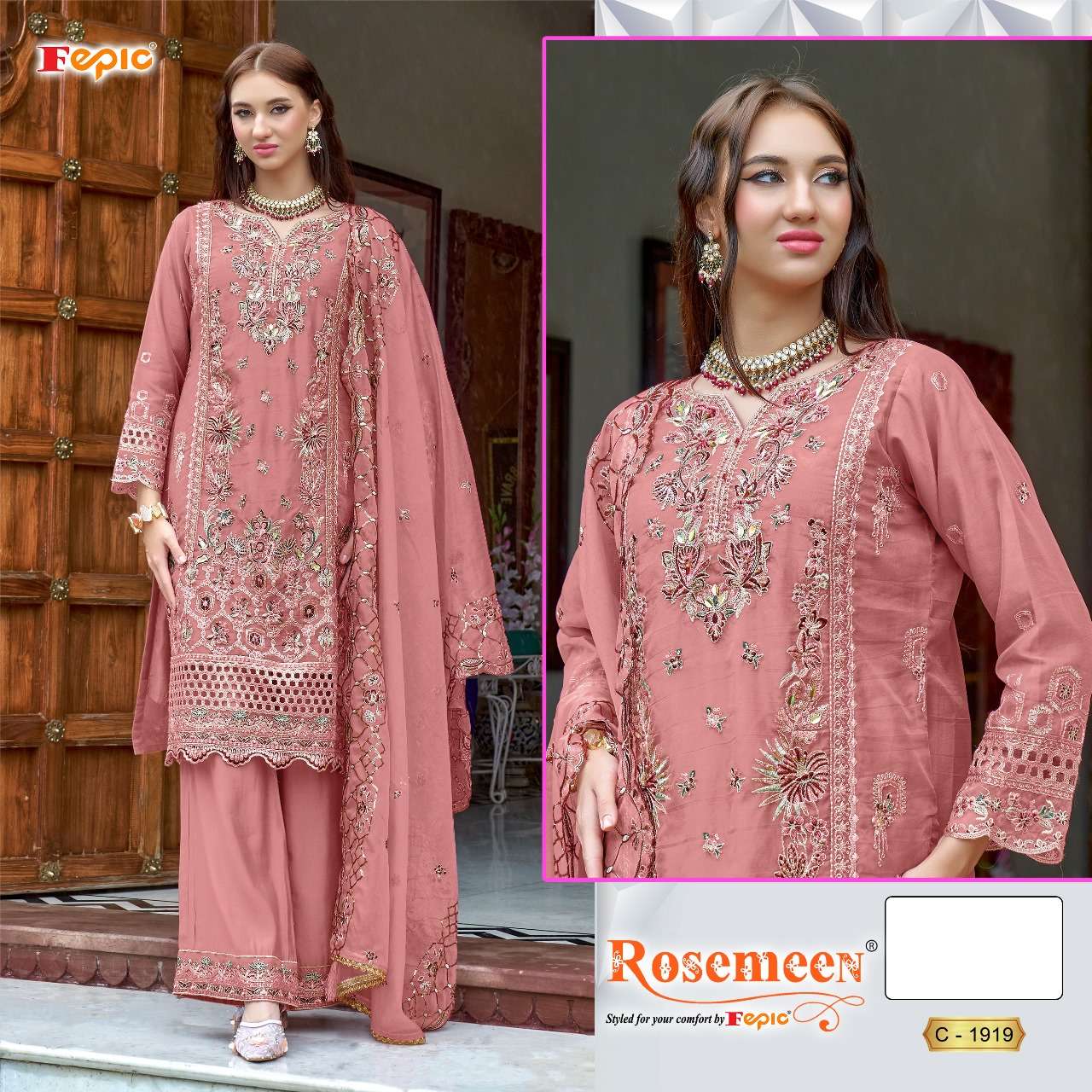 FEPIC ROSEMEEN C 1919 ORGANZA EMBROIDERED PAKISTANI SUIT