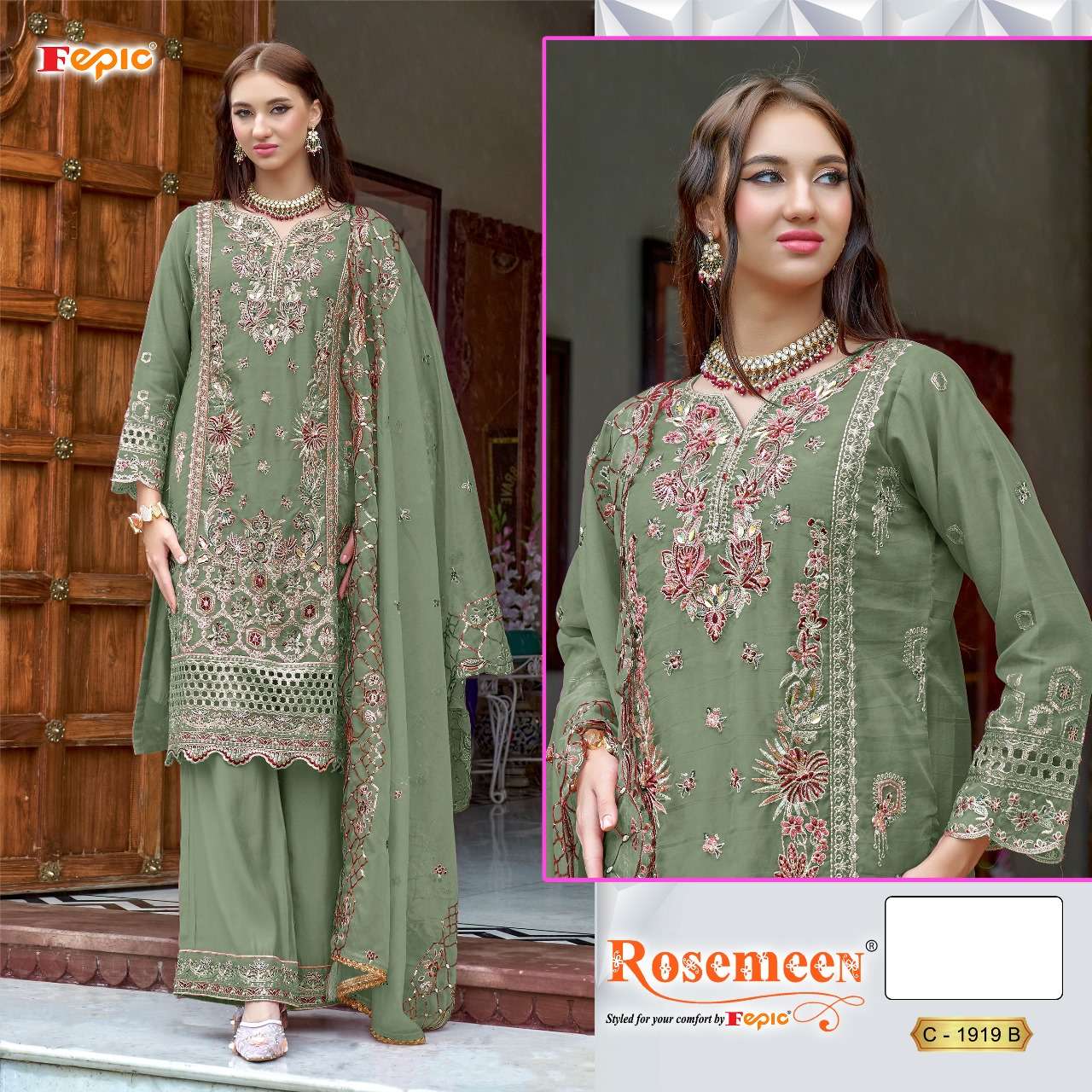 FEPIC ROSEMEEN C 1919 ORGANZA EMBROIDERED PAKISTANI SUIT