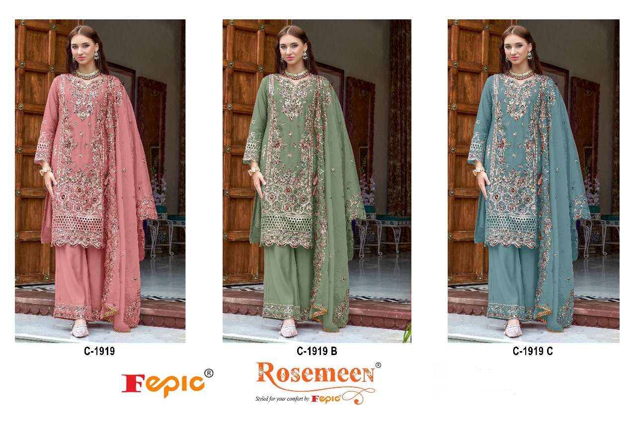 FEPIC ROSEMEEN C 1919 ORGANZA EMBROIDERED PAKISTANI SUIT