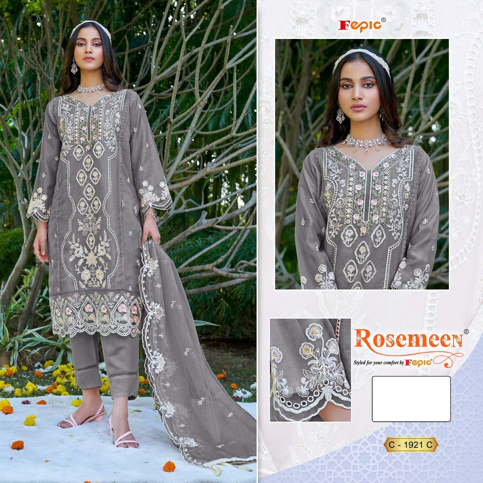 FEPIC ROSEMEEN C 1921 ORGANZA EMBROIDERED FANCY PAKISTANI SUIT