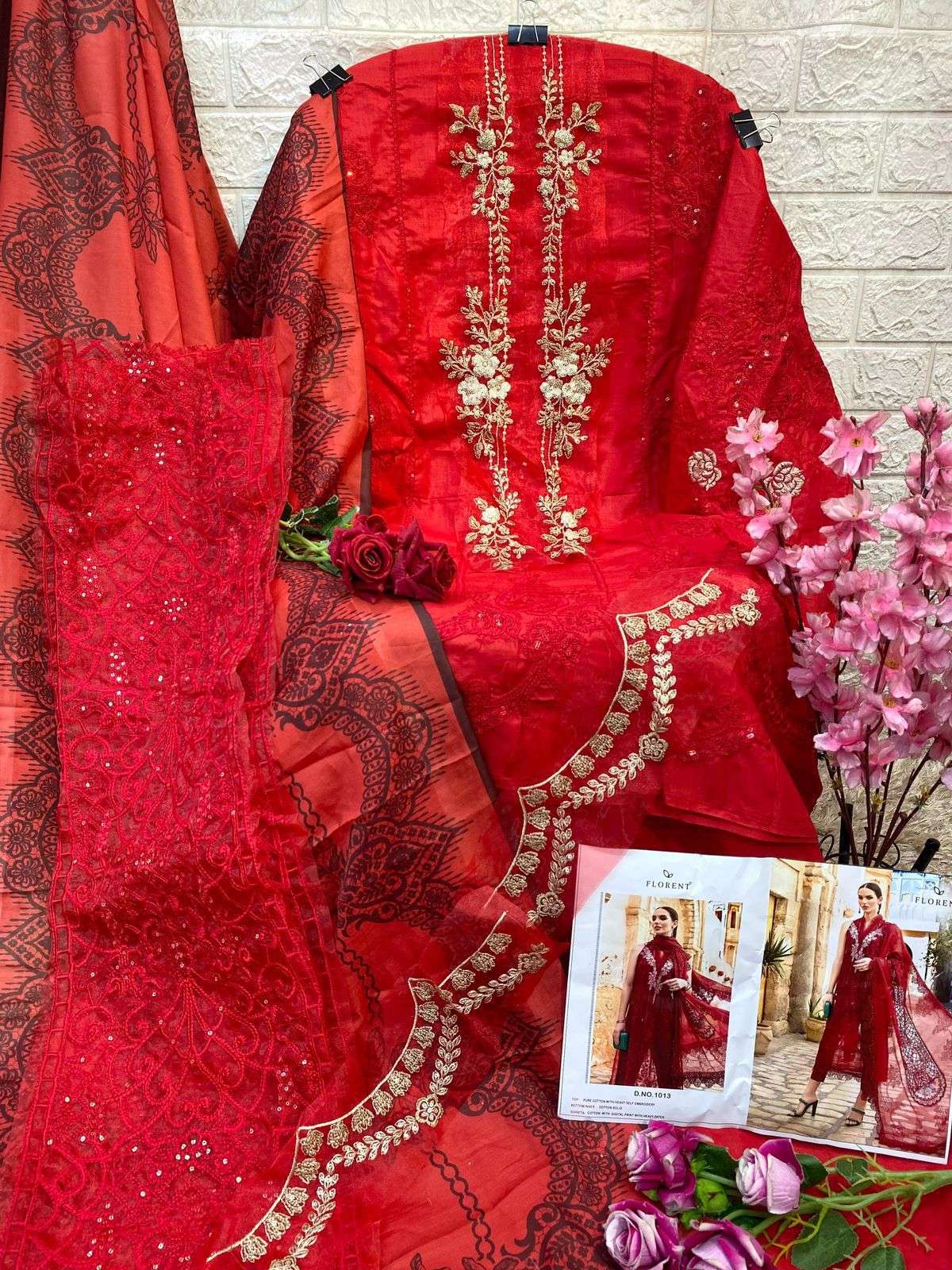 FLORENT TM DESIGN NO - 1013 PURE COTTON PRINT HEAVY SELF EMBROIDERED SALWAR SUIT