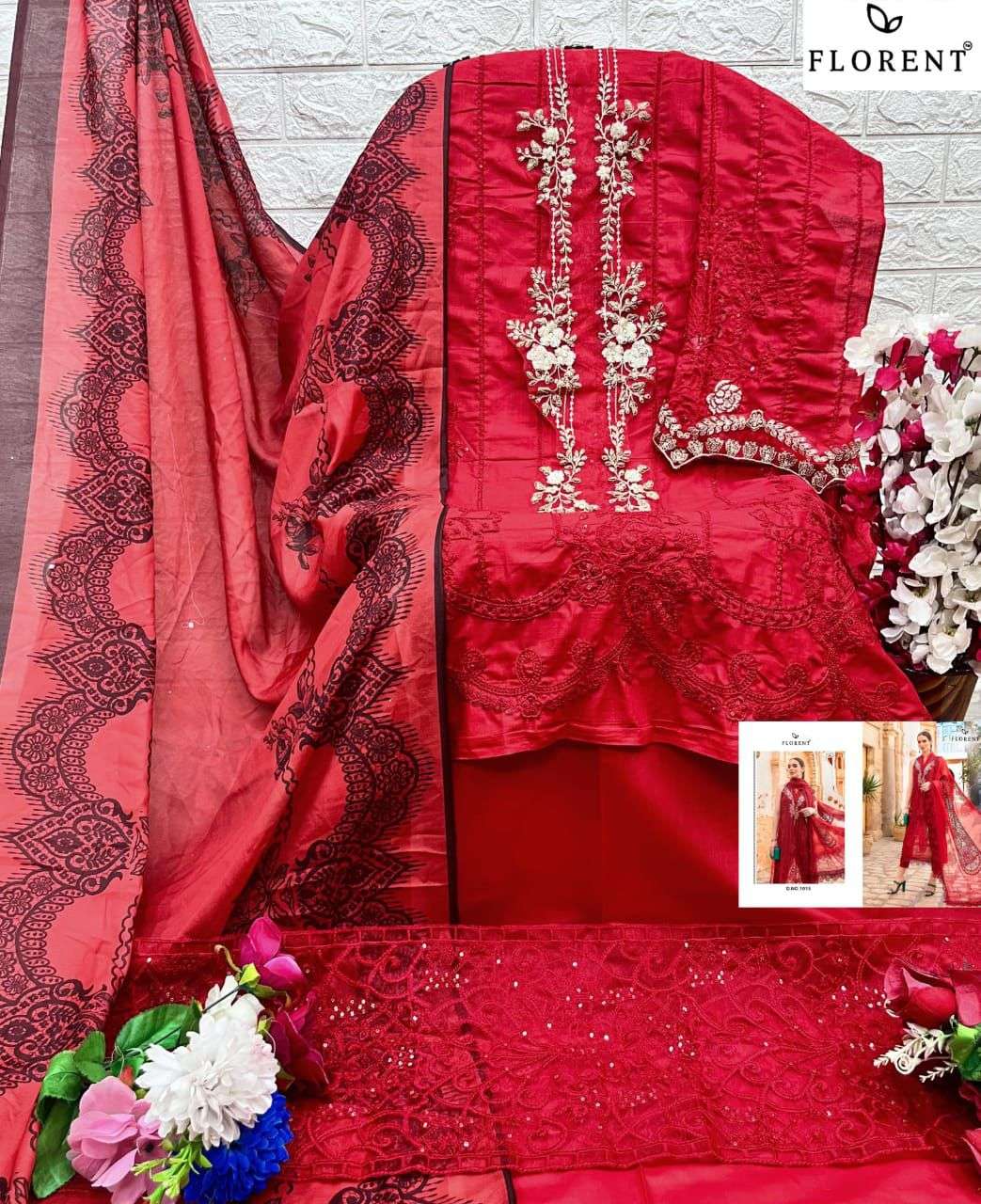 FLORENT TM DESIGN NO - 1013 PURE COTTON PRINT HEAVY SELF EMBROIDERED SALWAR SUIT