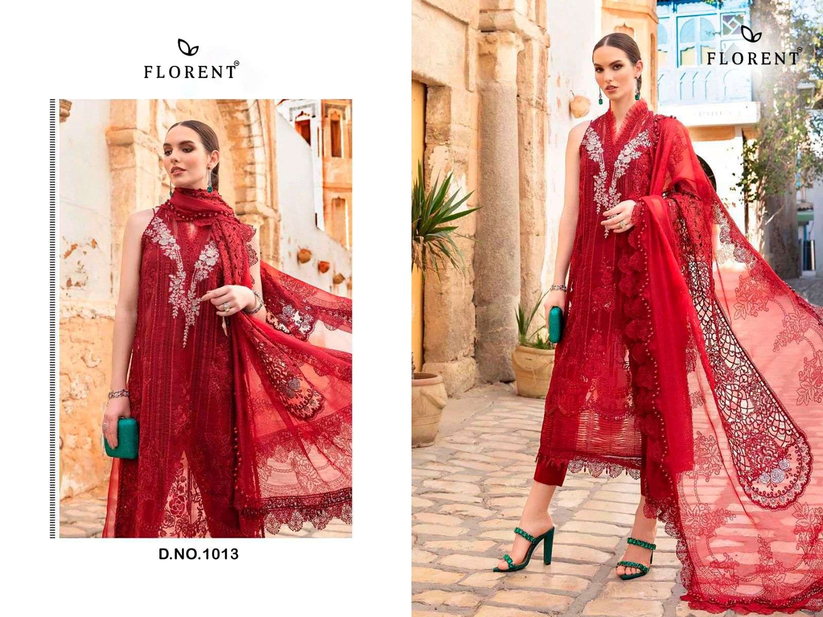 FLORENT TM DESIGN NO - 1013 PURE COTTON PRINT HEAVY SELF EMBROIDERED SALWAR SUIT