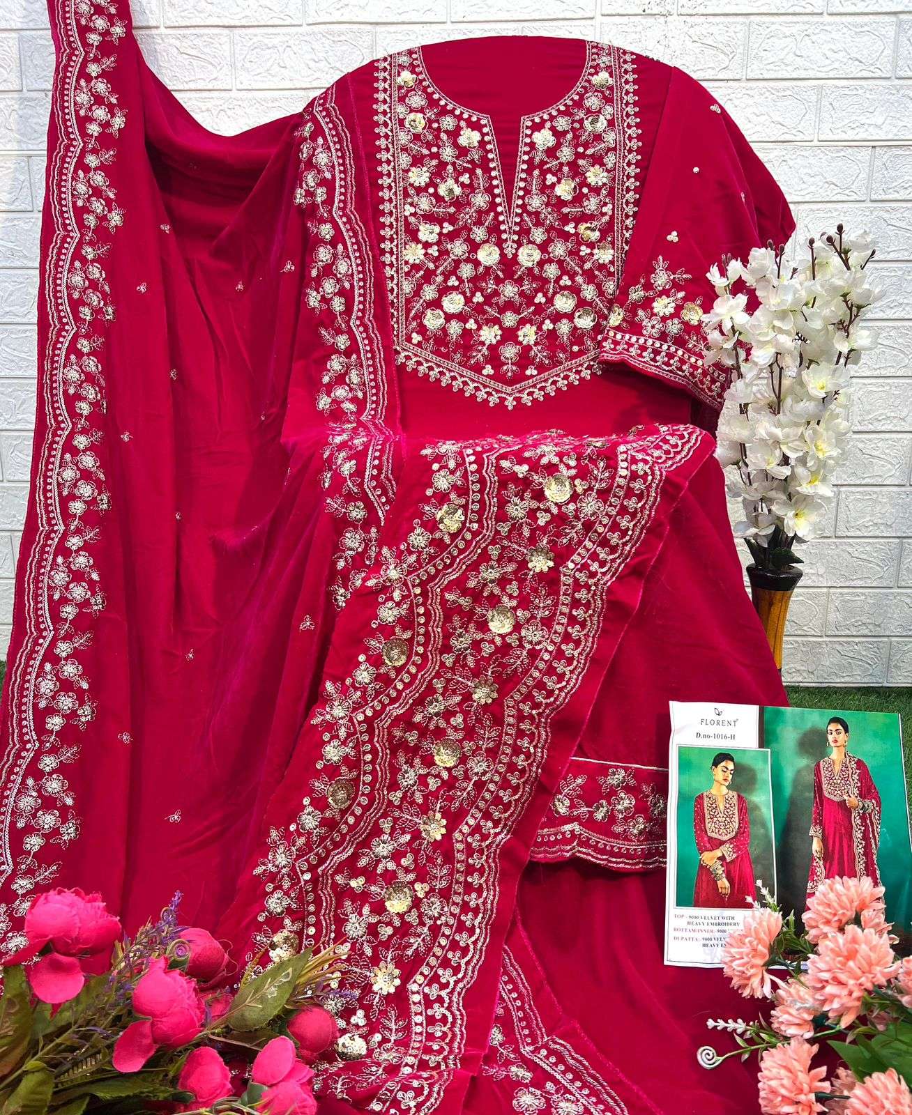 FLORENT TM DESIGN NO - 1016 EFGHI VELVET HEAVY EMBROIDERED PAKISTANI SUIT