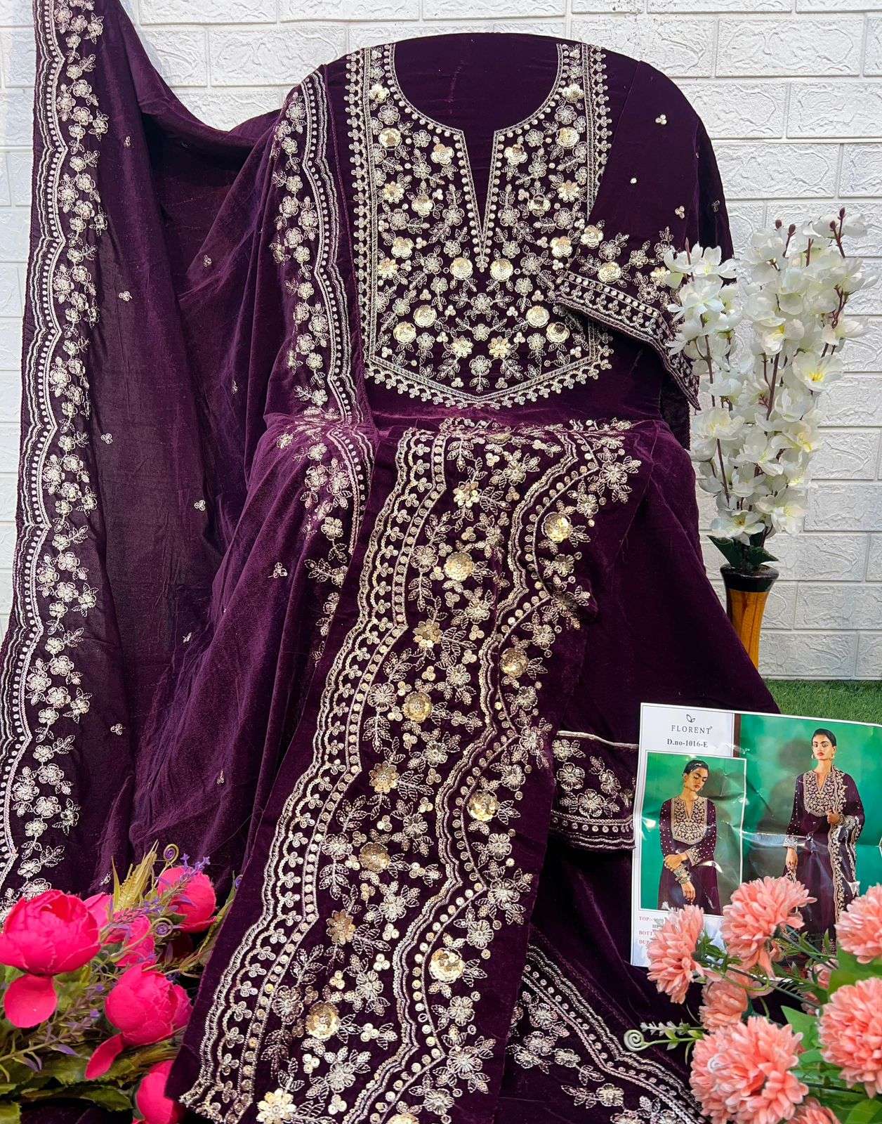 FLORENT TM DESIGN NO - 1016 EFGHI VELVET HEAVY EMBROIDERED PAKISTANI SUIT
