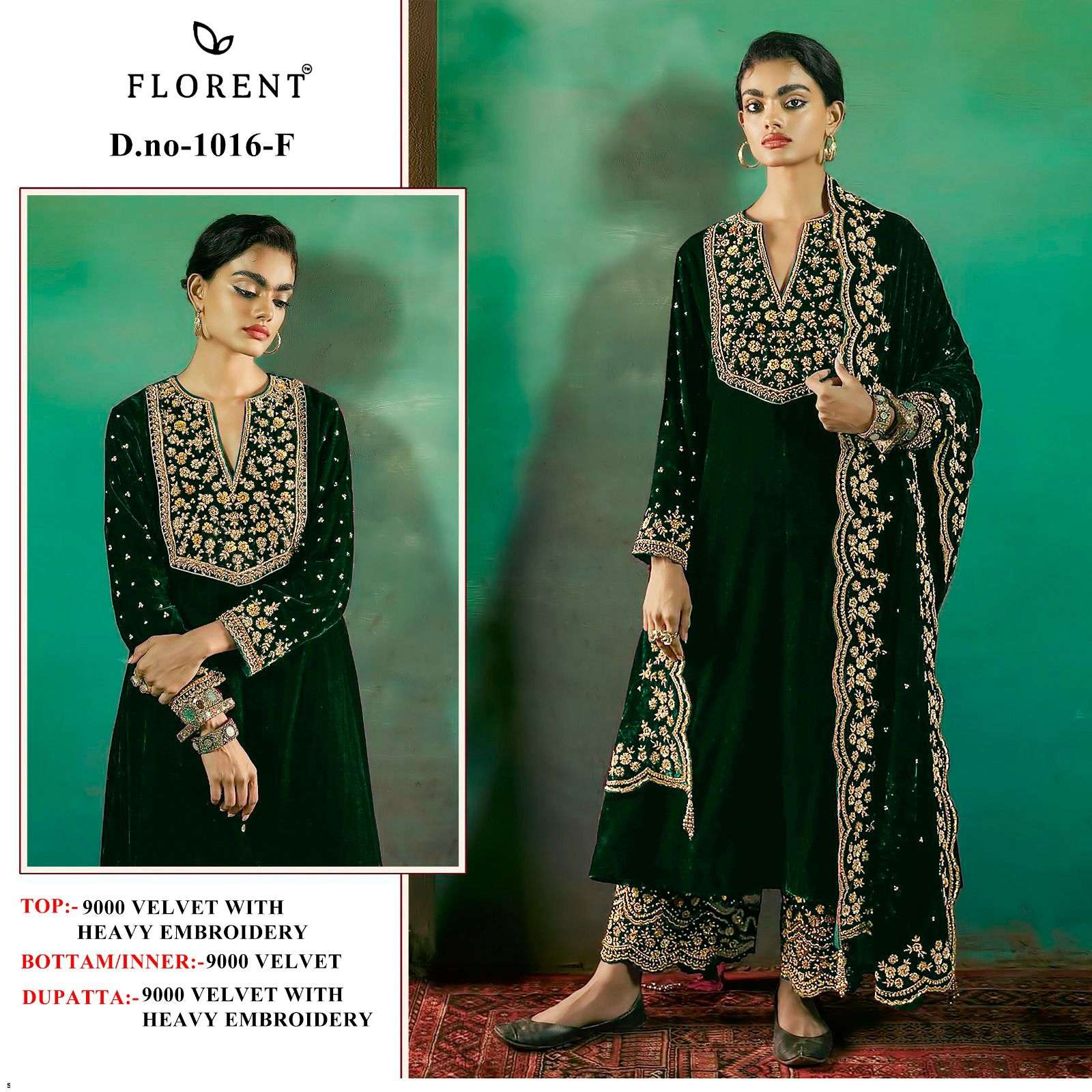 FLORENT TM DESIGN NO - 1016 EFGHI VELVET HEAVY EMBROIDERED PAKISTANI SUIT