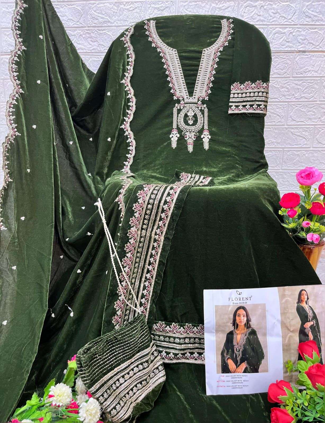 FLORENT TM DESIGN NO - 1020 ABCD VELVET HEAVY EMBROIDERED PARTY WEAR SUIT