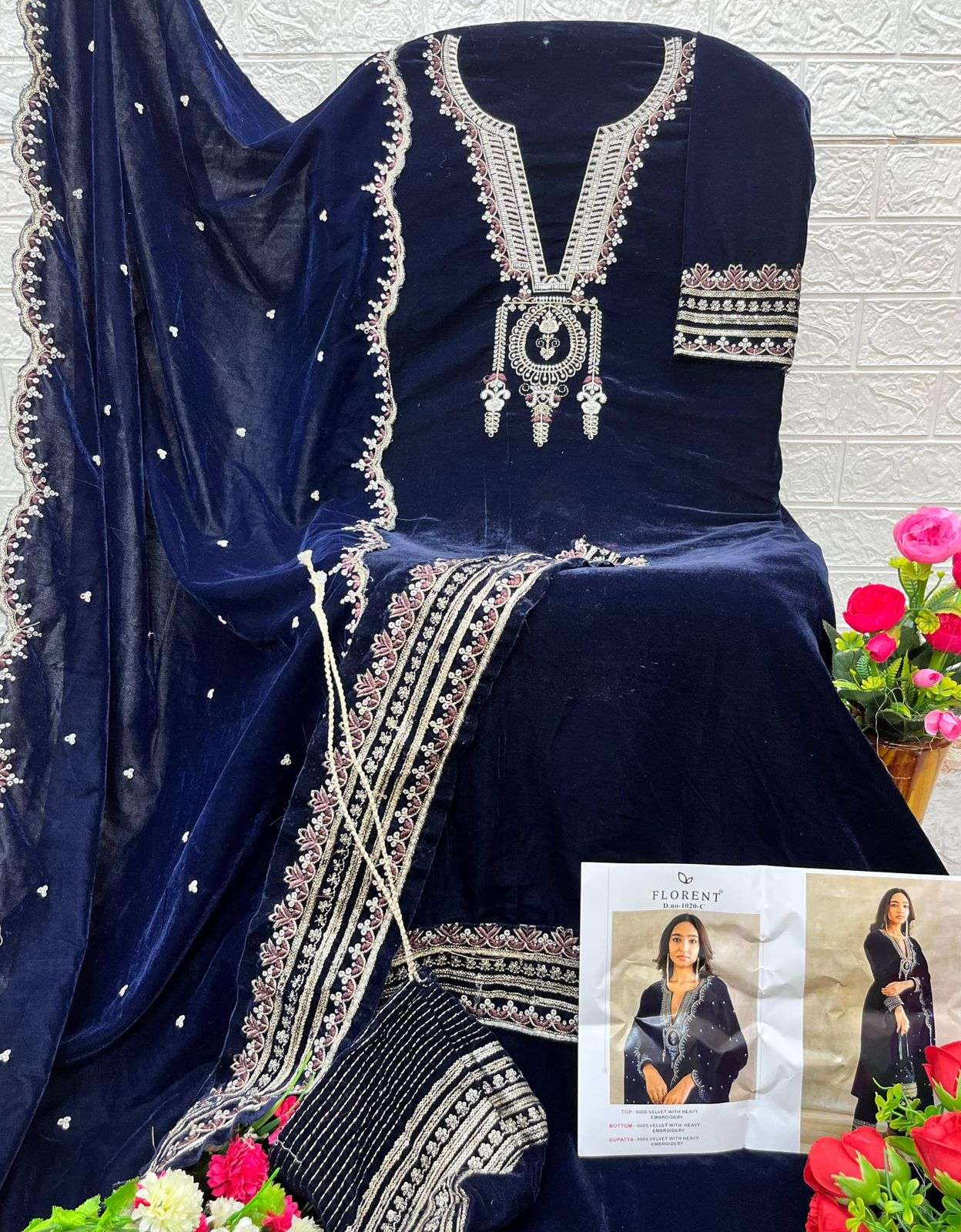 FLORENT TM DESIGN NO - 1020 ABCD VELVET HEAVY EMBROIDERED PARTY WEAR SUIT