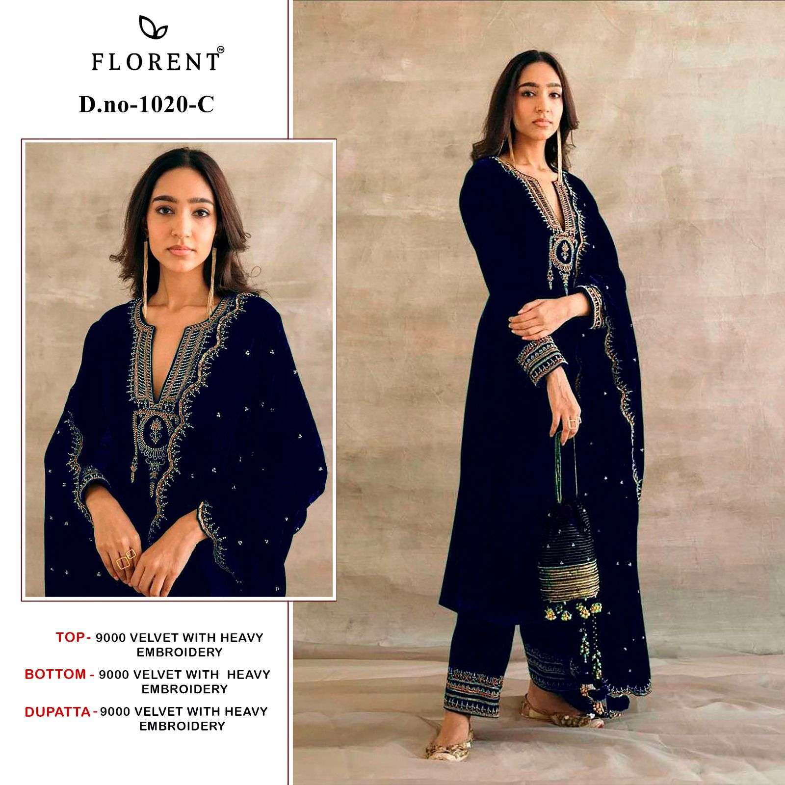FLORENT TM DESIGN NO - 1020 ABCD VELVET HEAVY EMBROIDERED PARTY WEAR SUIT