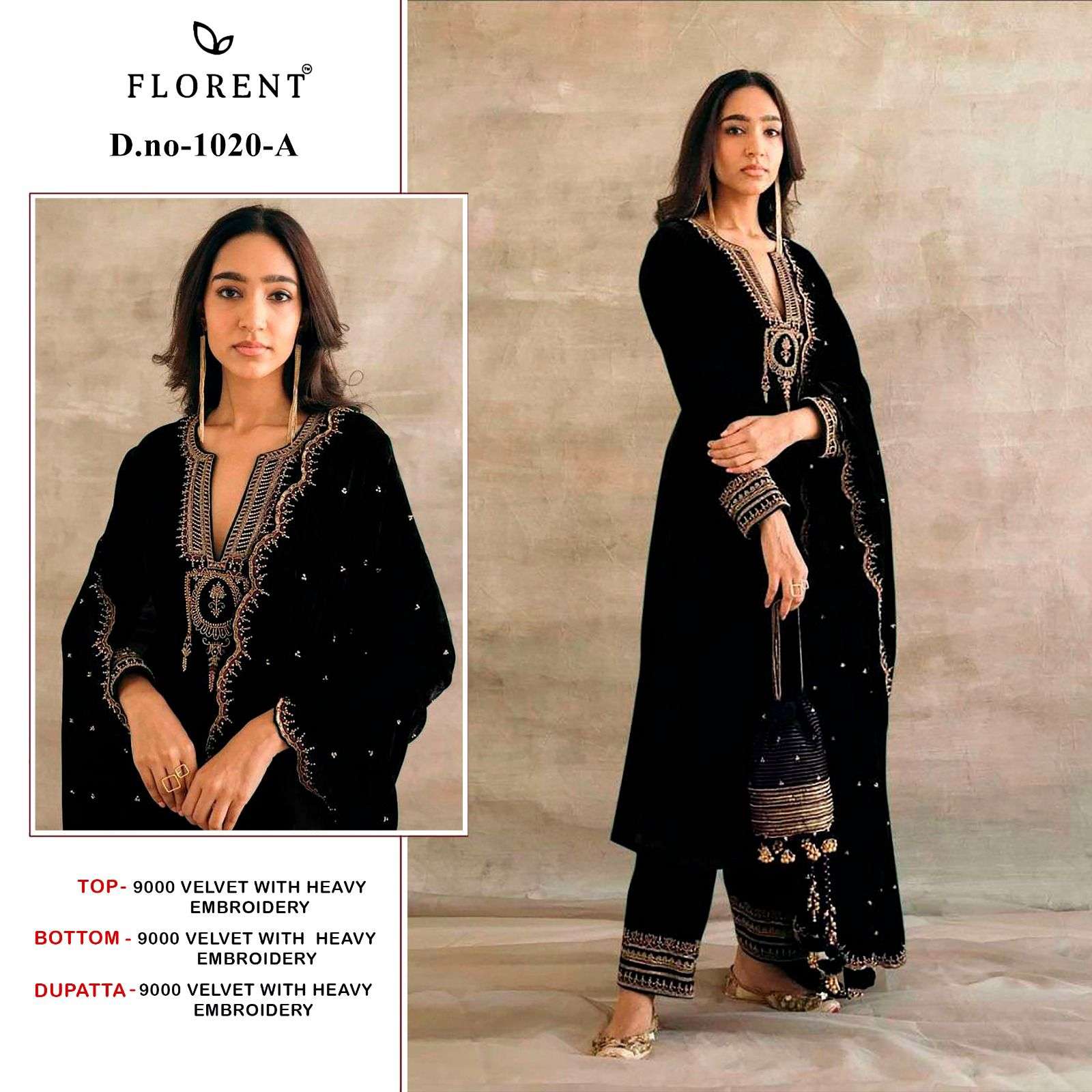 FLORENT TM DESIGN NO - 1020 ABCD VELVET HEAVY EMBROIDERED PARTY WEAR SUIT