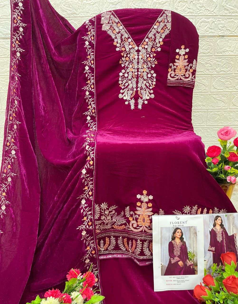 FLORENT TM DESIGN NO - 1024 ABCD VELVET HEAVY EMBROIDERED PARTY WEAR SUIT